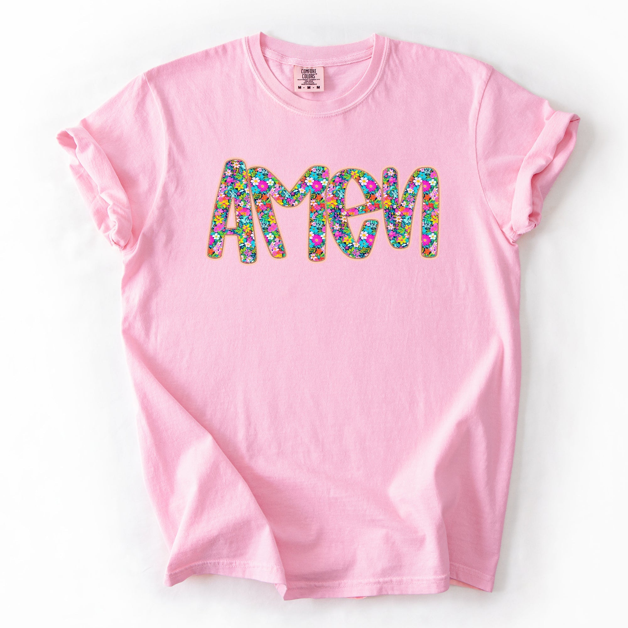 Amen Christian Gospel Faith Floral Flowers Bright Colorful Pastels Comfort Colors Tee