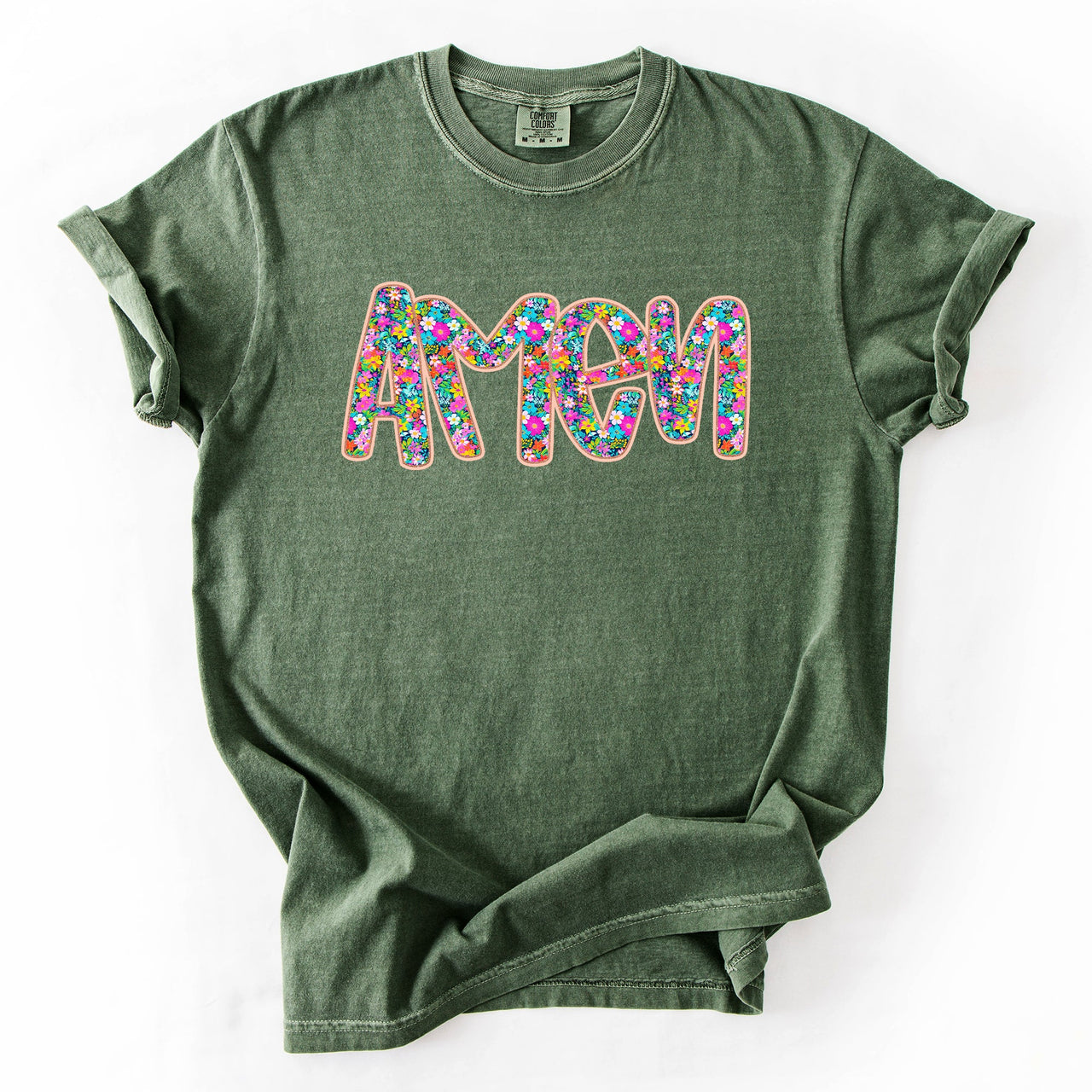 Amen Christian Gospel Faith Floral Flowers Bright Colorful Pastels Comfort Colors Tee