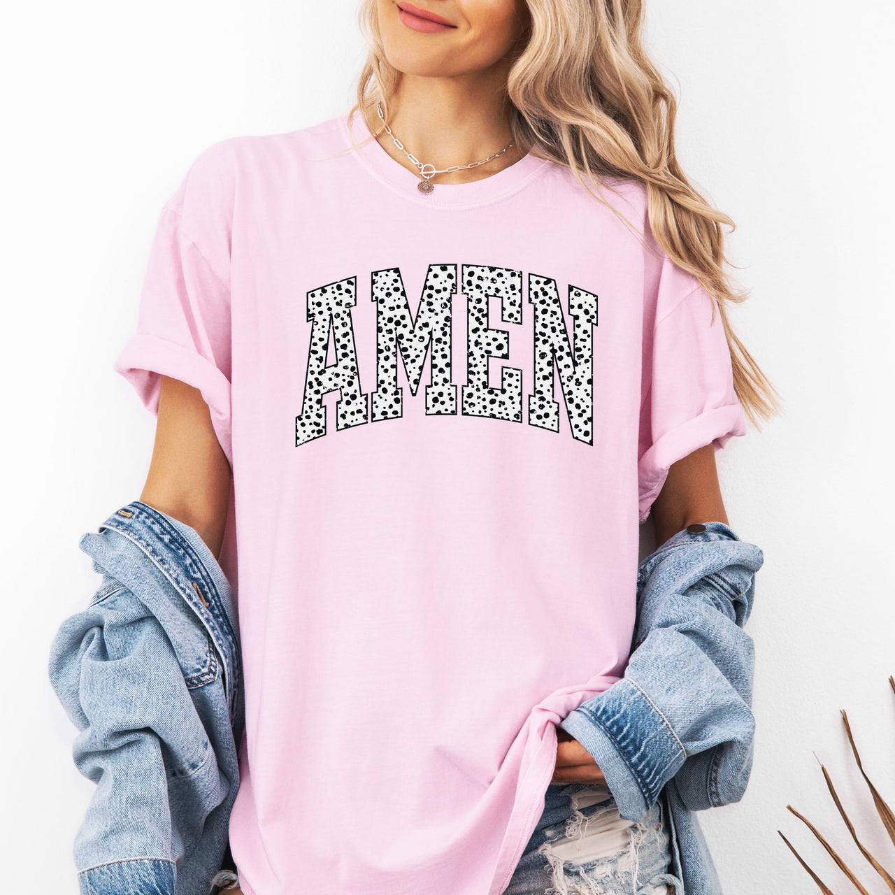 Amen Dalmatian Print Christian Jesus Gospel Faith Saved Inspirational Religious Apparel Comfort Colors Tee