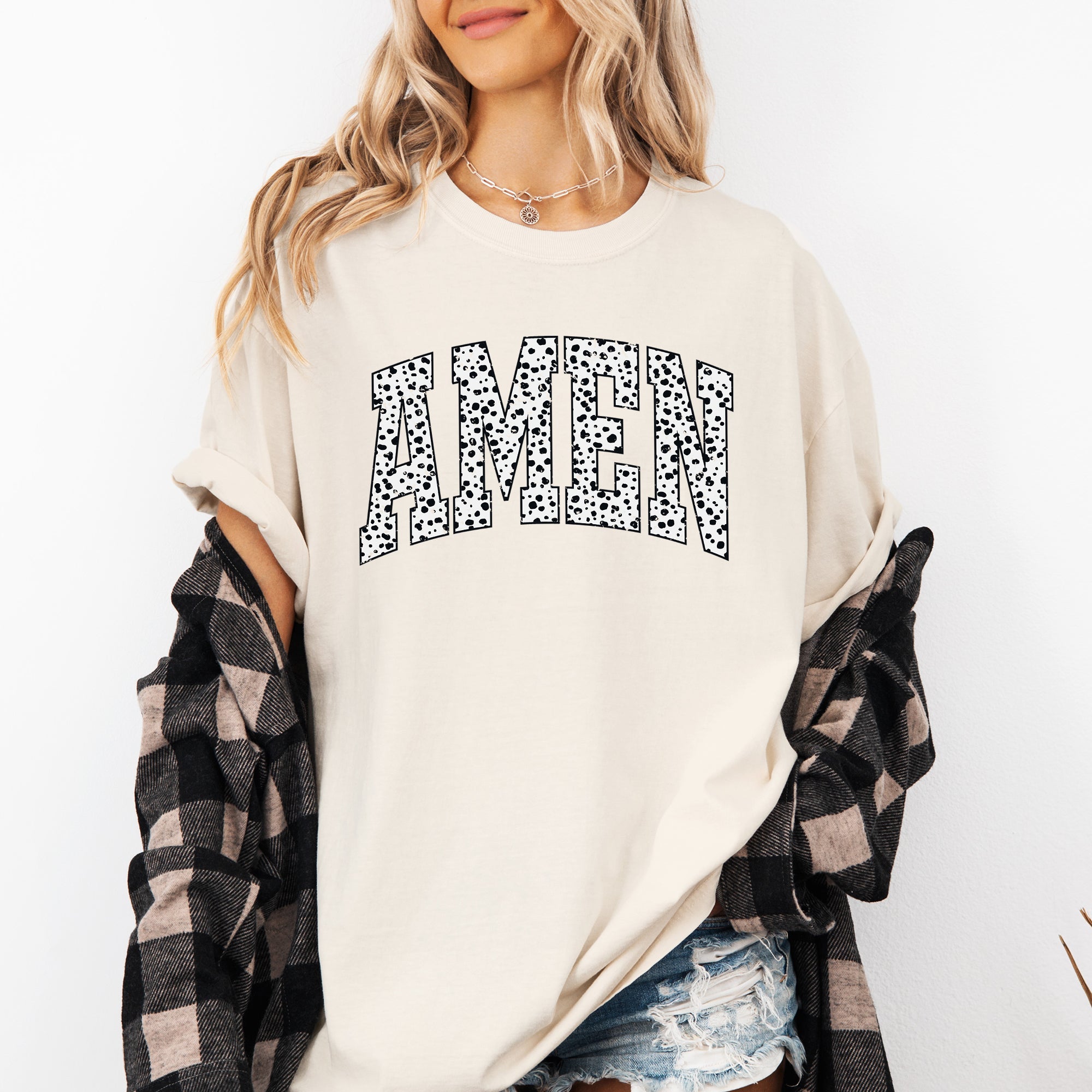 Amen Dalmatian Print Christian Jesus Gospel Faith Saved Inspirational Religious Apparel Comfort Colors Tee