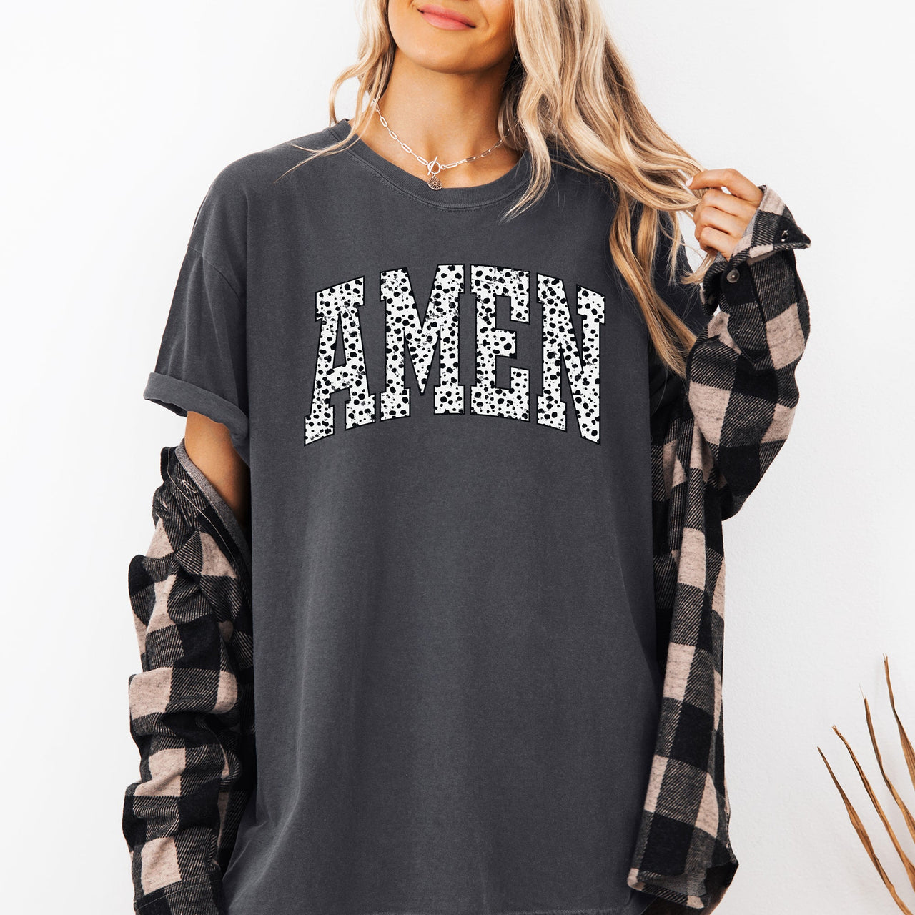 Amen Dalmatian Print Christian Jesus Gospel Faith Saved Inspirational Religious Apparel Comfort Colors Tee