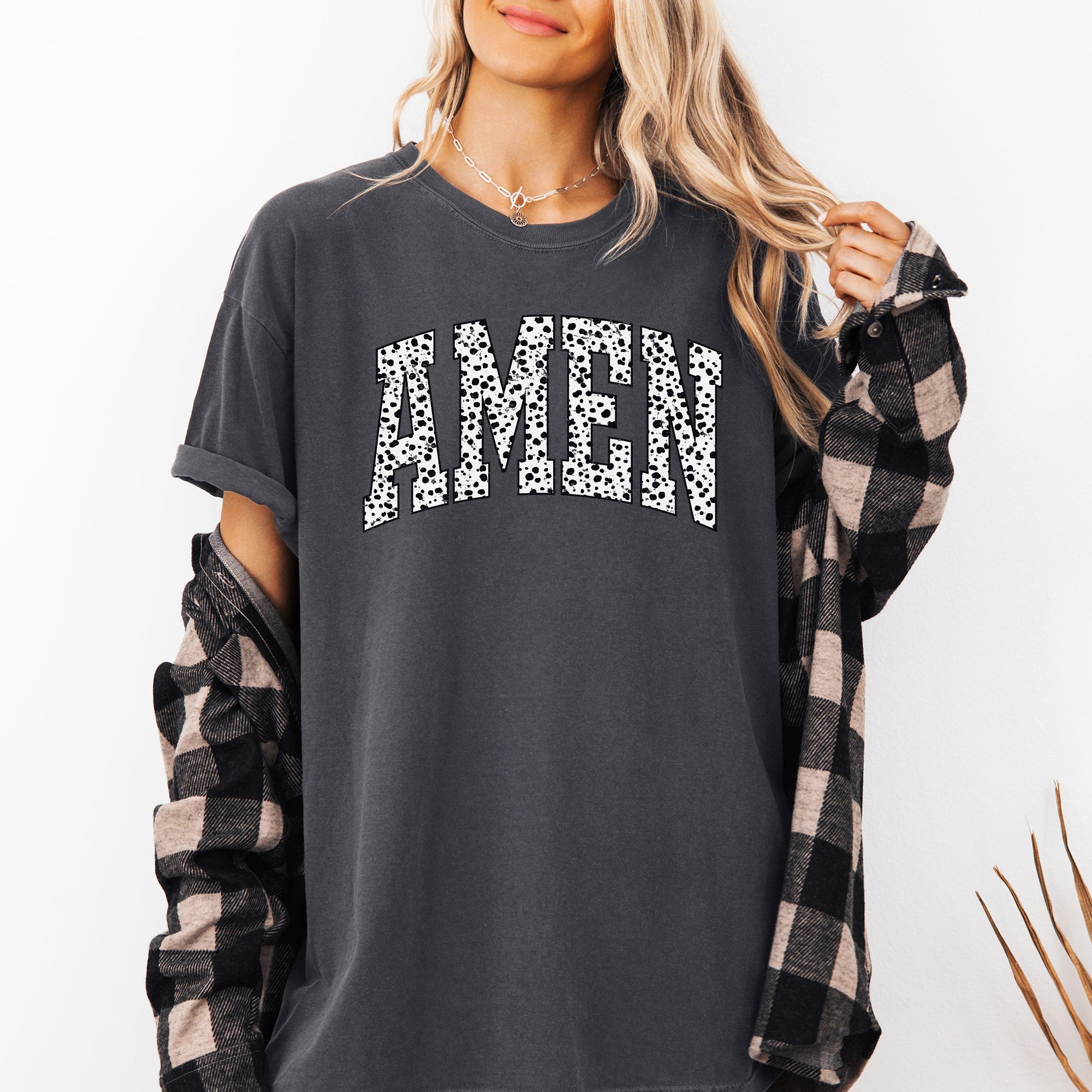 Amen Dalmatian Print Christian Jesus Gospel Faith Saved Inspirational Religious Apparel Comfort Colors Tee