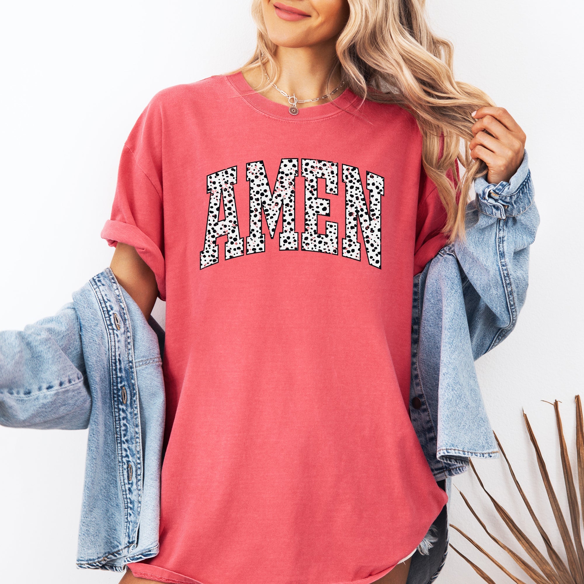 Amen Dalmatian Print Christian Jesus Gospel Faith Saved Inspirational Religious Apparel Comfort Colors Tee