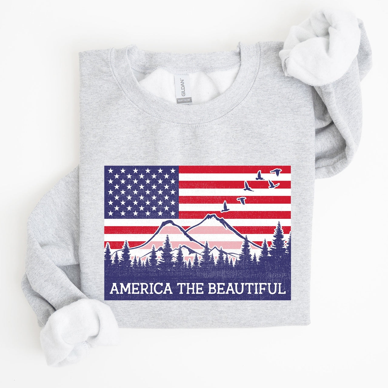 America The Beautiful Flag Mountains Patriotic Scenic Wilderness Outdoor Adventure Sweatshirt