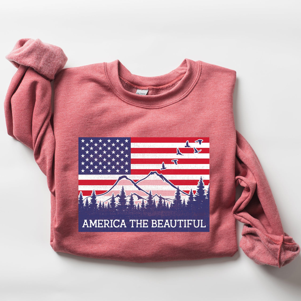 America The Beautiful Flag Mountains Patriotic Scenic Wilderness Outdoor Adventure Sweatshirt