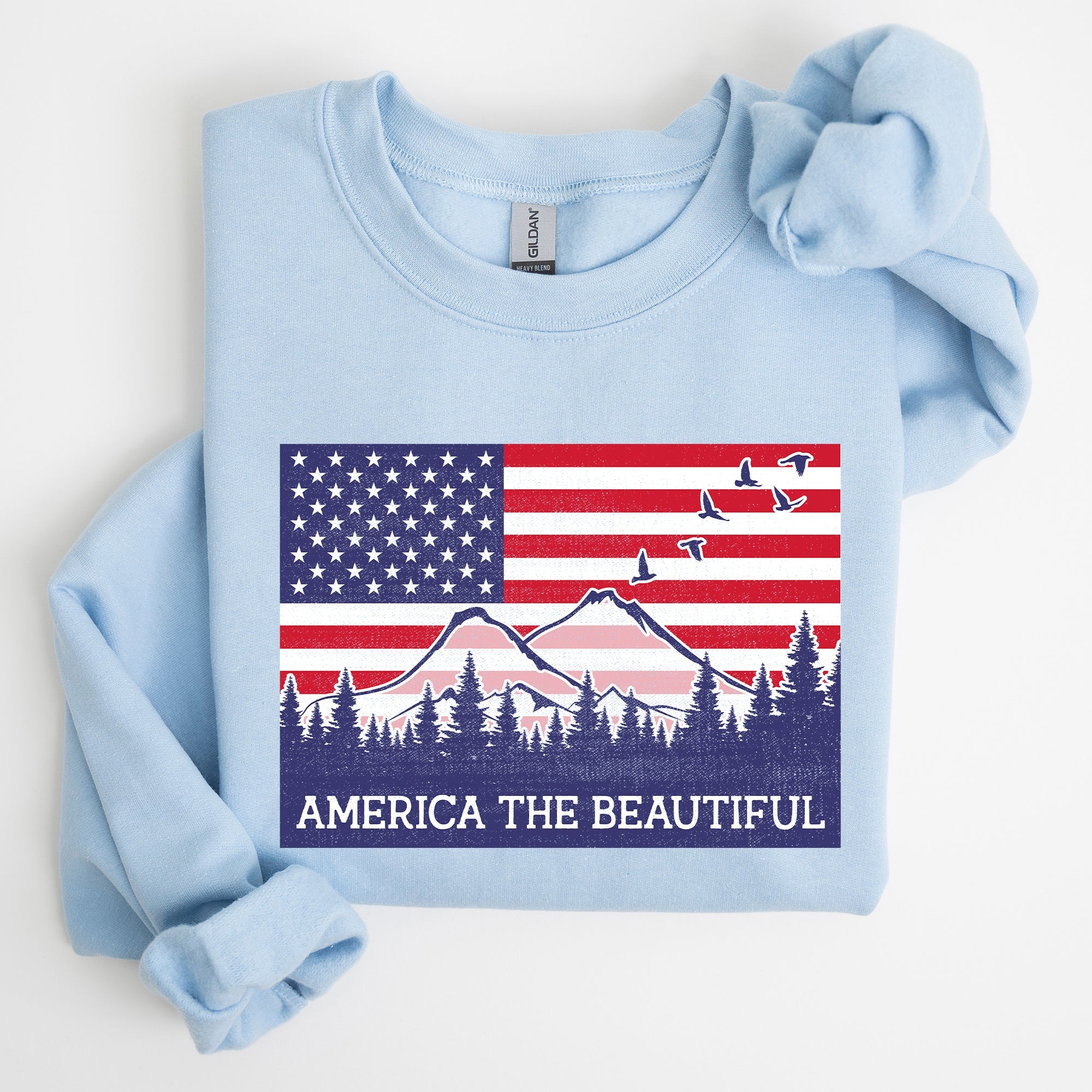 America The Beautiful Flag Mountains Patriotic Scenic Wilderness Outdoor Adventure Sweatshirt