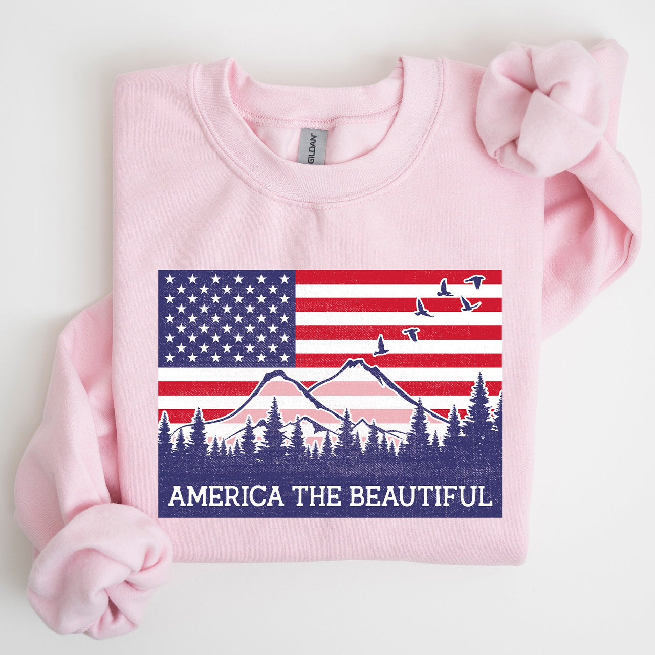 America The Beautiful Flag Mountains Patriotic Scenic Wilderness Outdoor Adventure Sweatshirt