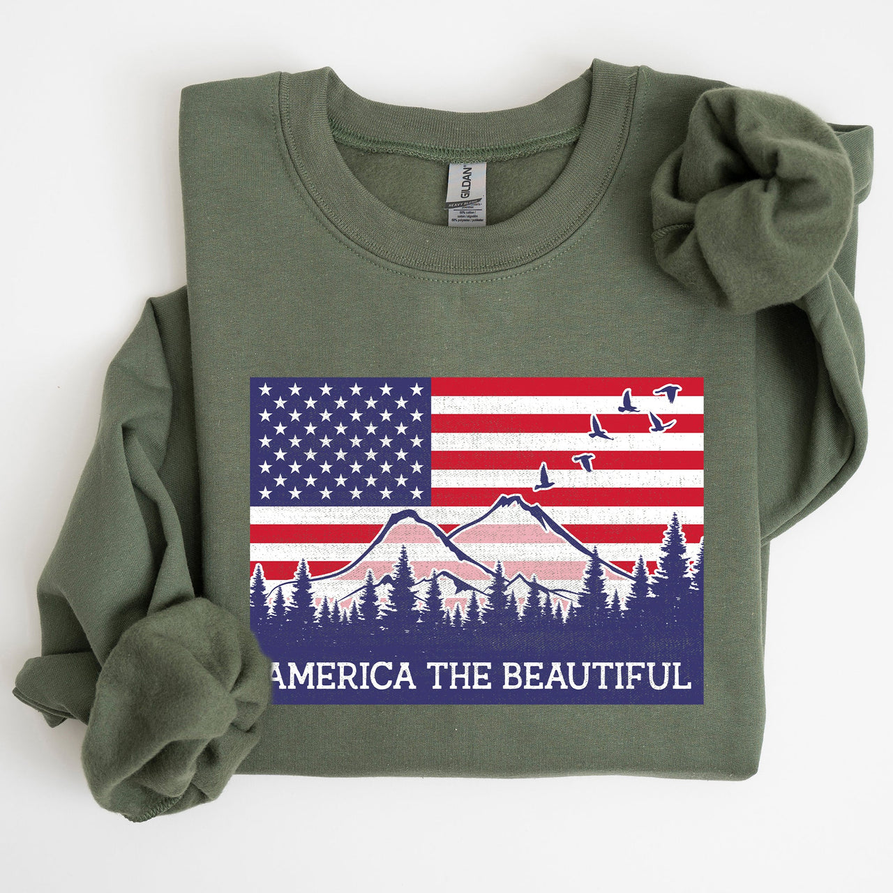 America The Beautiful Flag Mountains Patriotic Scenic Wilderness Outdoor Adventure Sweatshirt