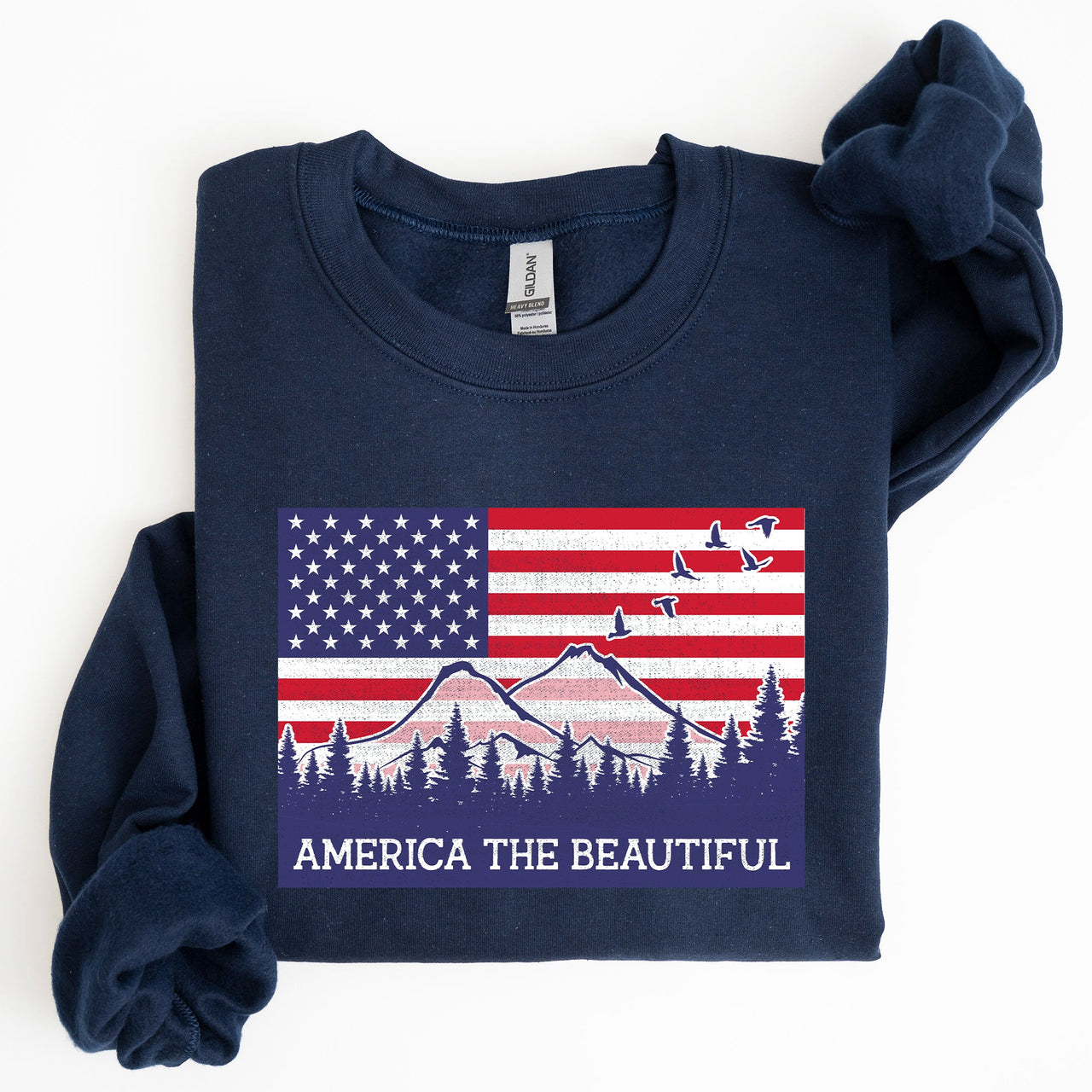 America The Beautiful Flag Mountains Patriotic Scenic Wilderness Outdoor Adventure Sweatshirt