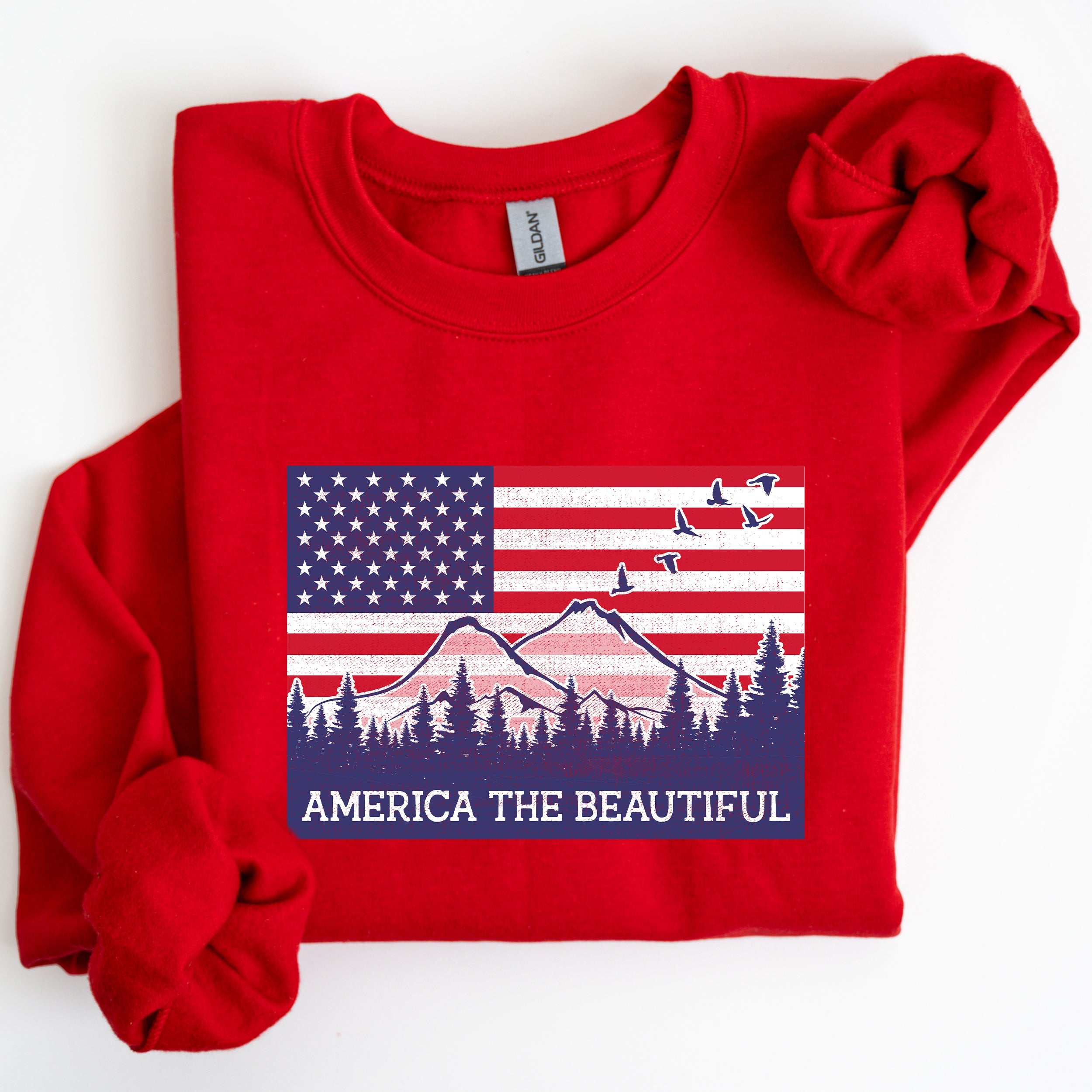America The Beautiful Flag Mountains Patriotic Scenic Wilderness Outdoor Adventure Sweatshirt