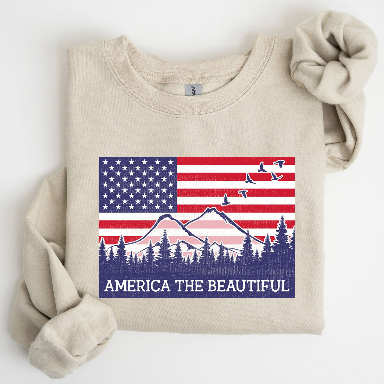 America The Beautiful Flag Mountains Patriotic Scenic Wilderness Outdoor Adventure Sweatshirt