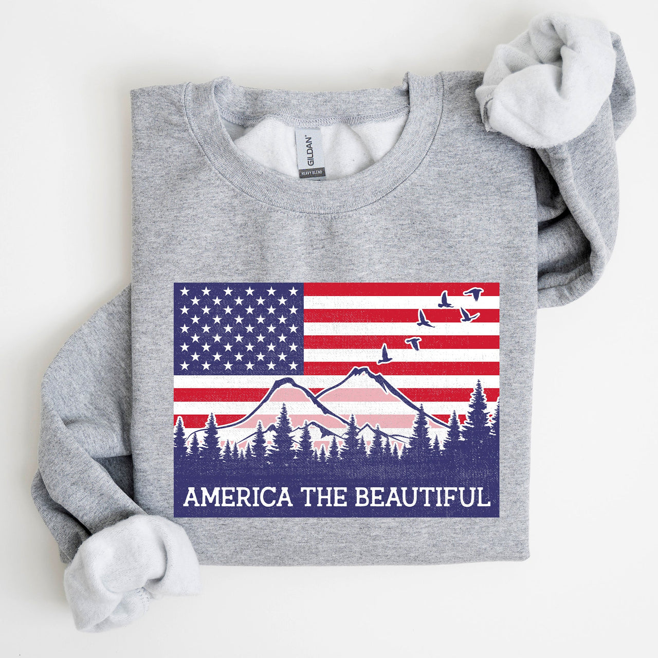 America The Beautiful Flag Mountains Patriotic Scenic Wilderness Outdoor Adventure Sweatshirt