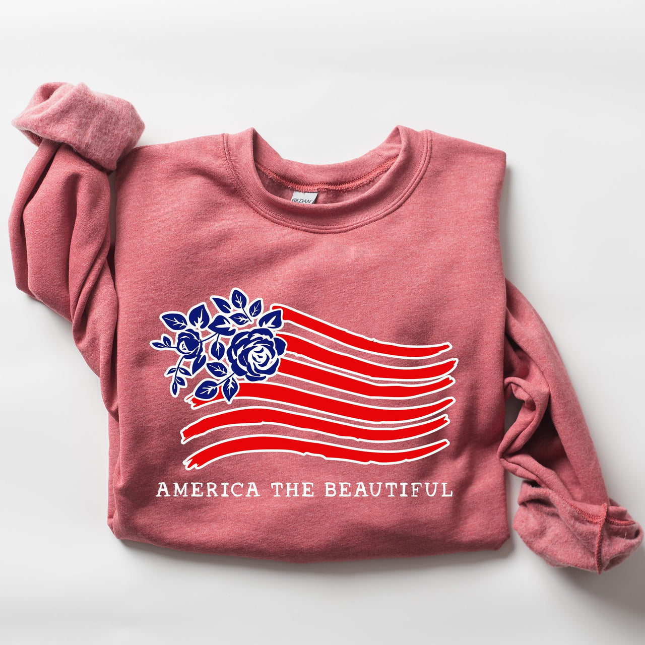 America The Beautiful Flower Flag Patriotic Floral Banner Emblem Design Sweatshirt