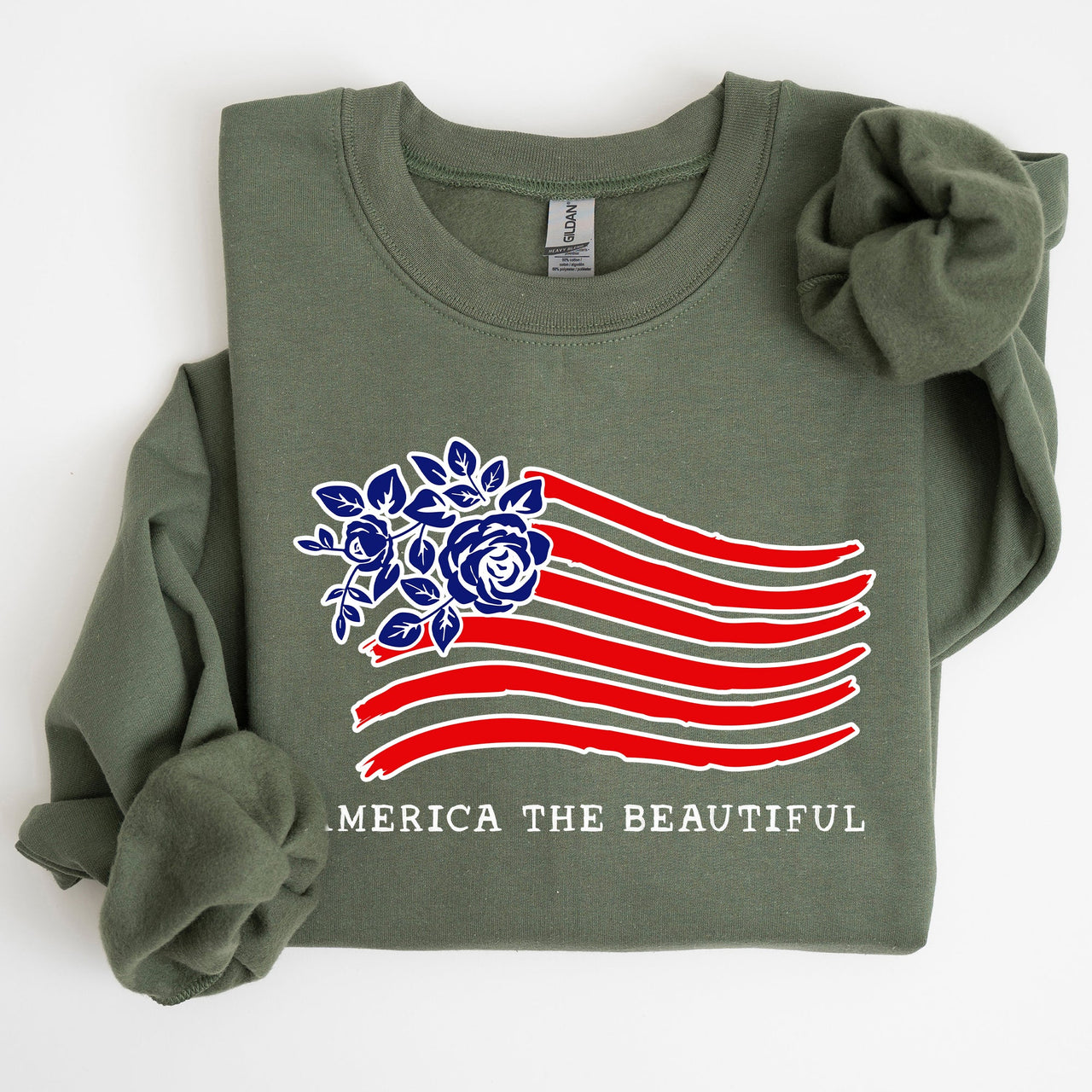 America The Beautiful Flower Flag Patriotic Floral Banner Emblem Design Sweatshirt