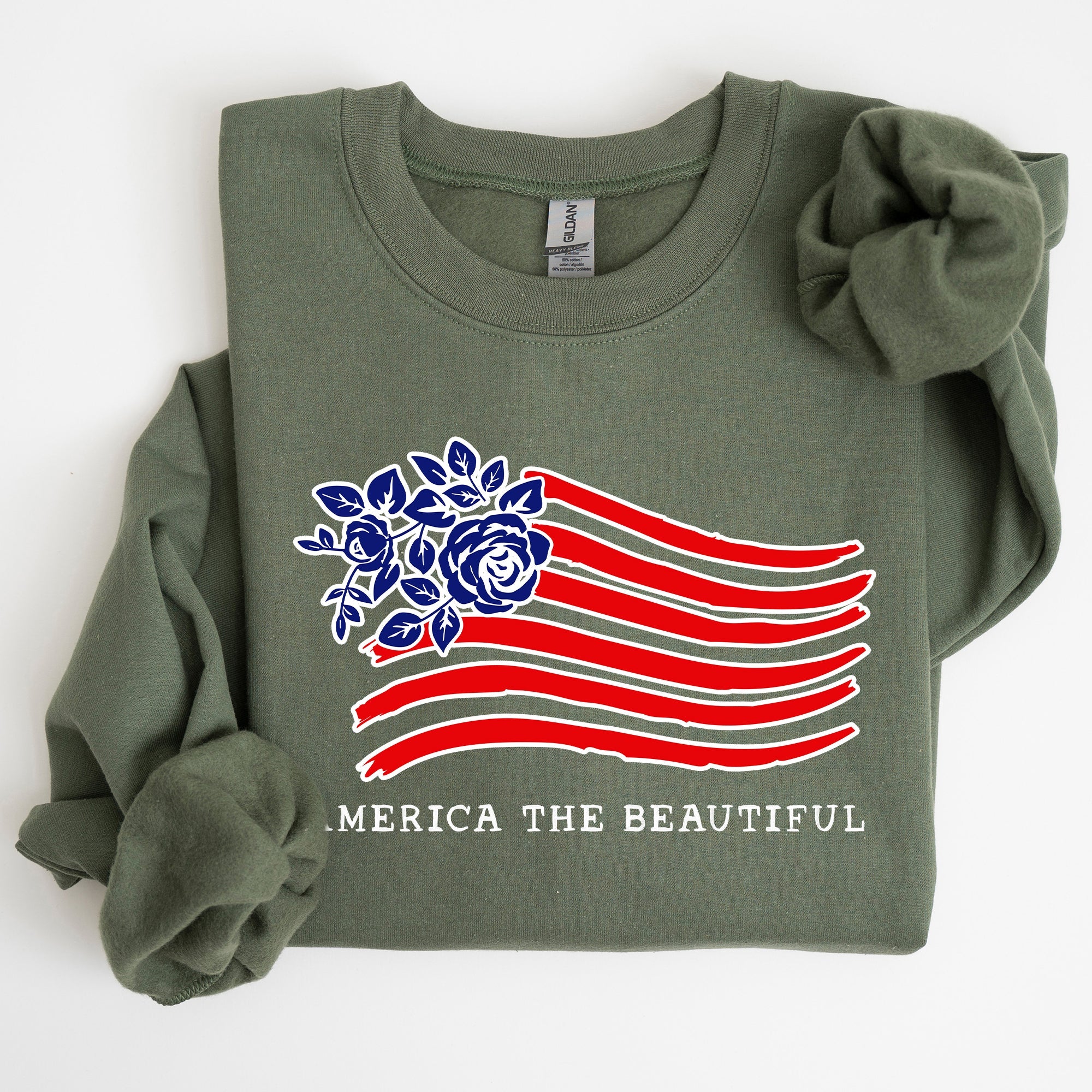 America The Beautiful Flower Flag Patriotic Floral Banner Emblem Design Sweatshirt
