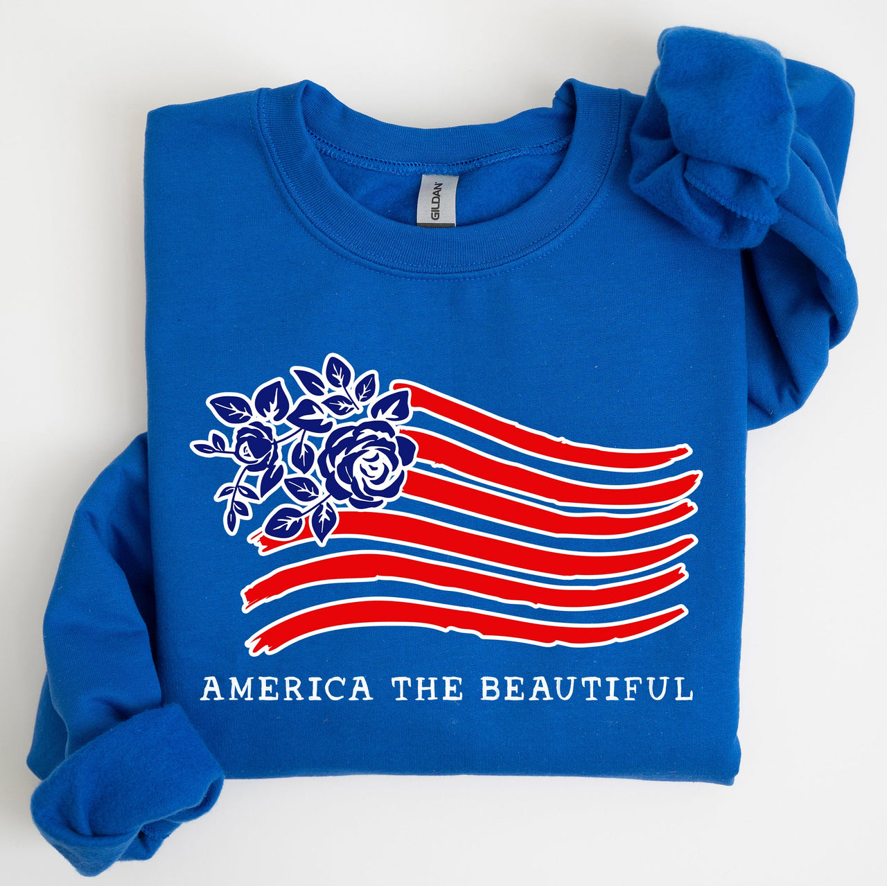 America The Beautiful Flower Flag Patriotic Floral Banner Emblem Design Sweatshirt