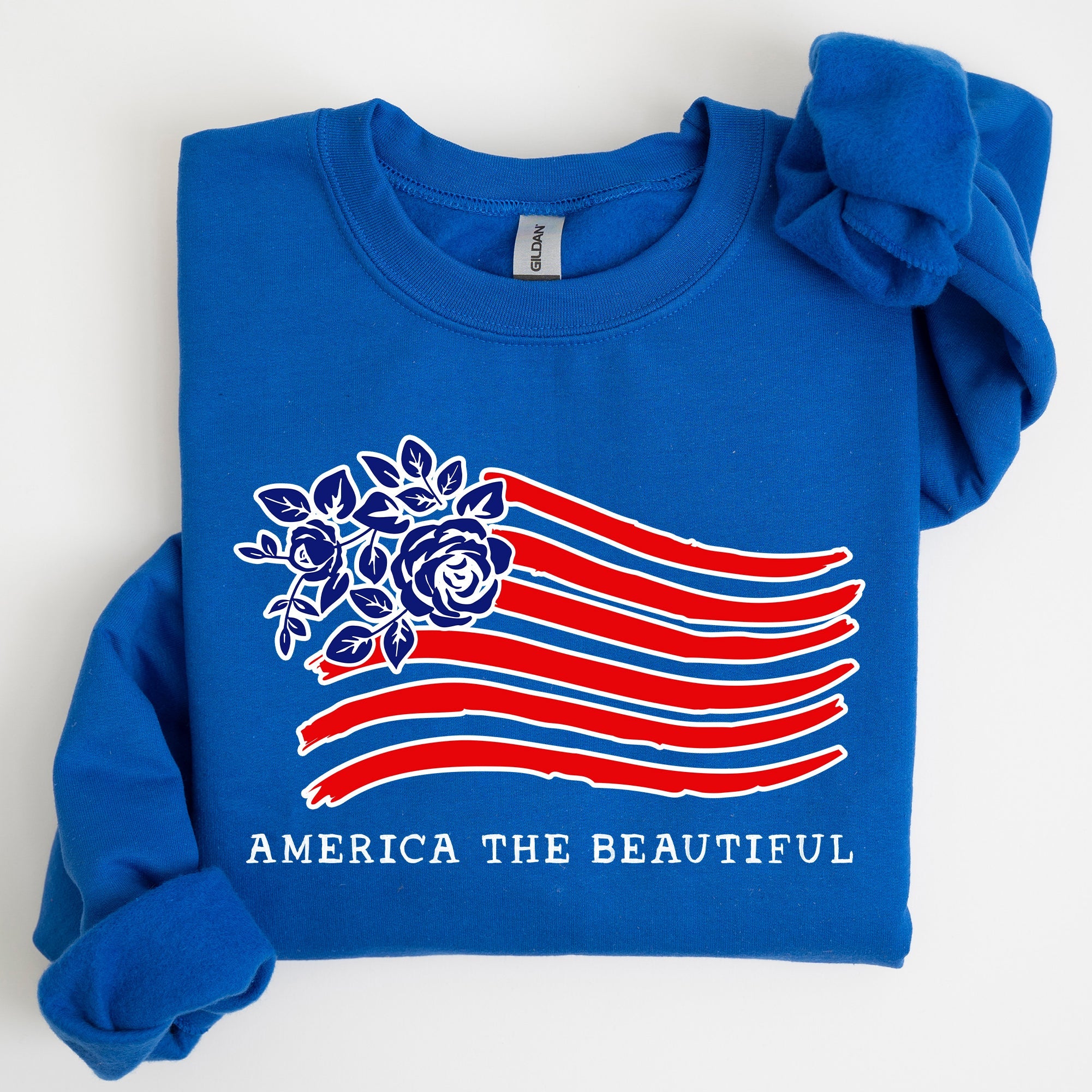 America The Beautiful Flower Flag Patriotic Floral Banner Emblem Design Sweatshirt