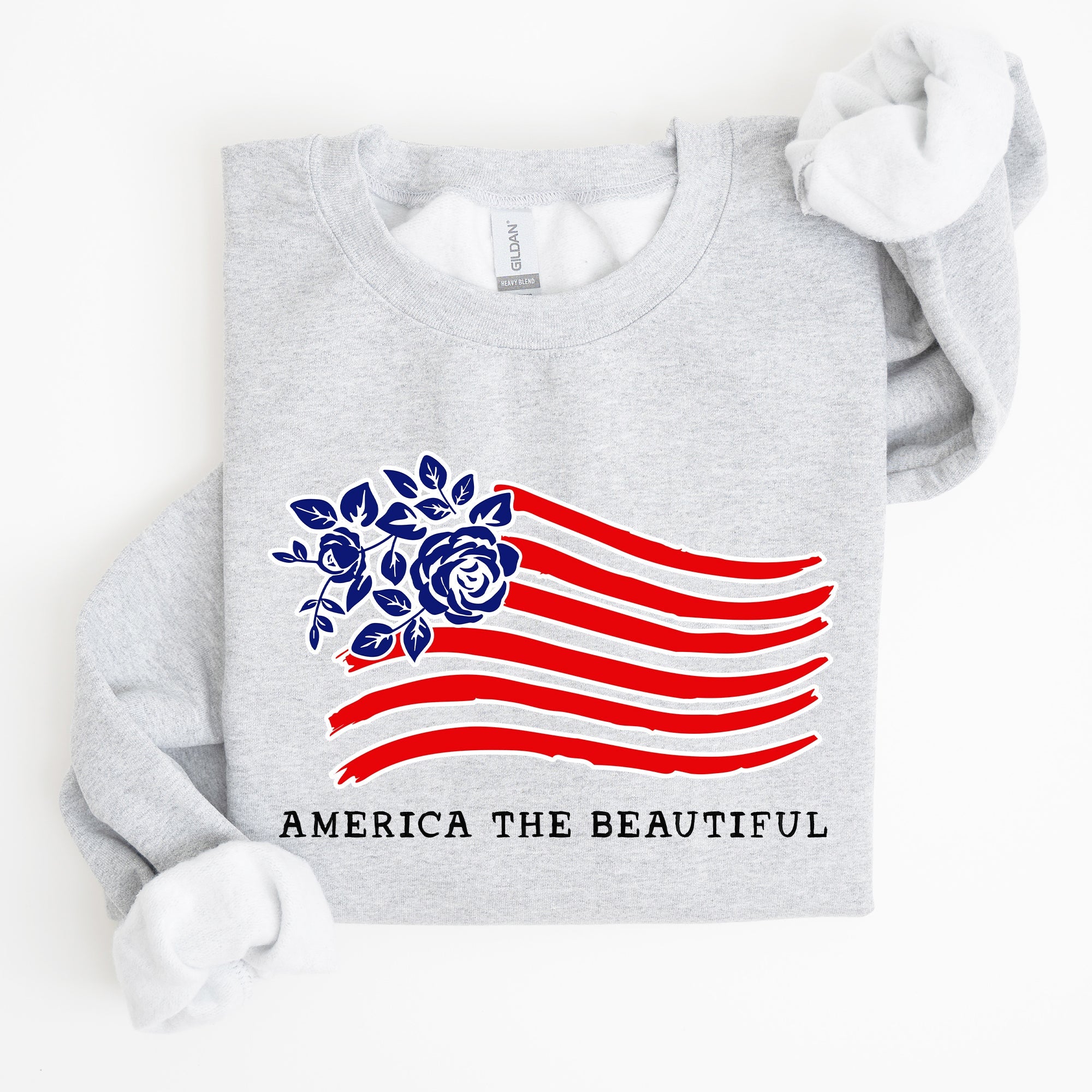 America The Beautiful Flower Flag Patriotic Floral Banner Emblem Design Sweatshirt