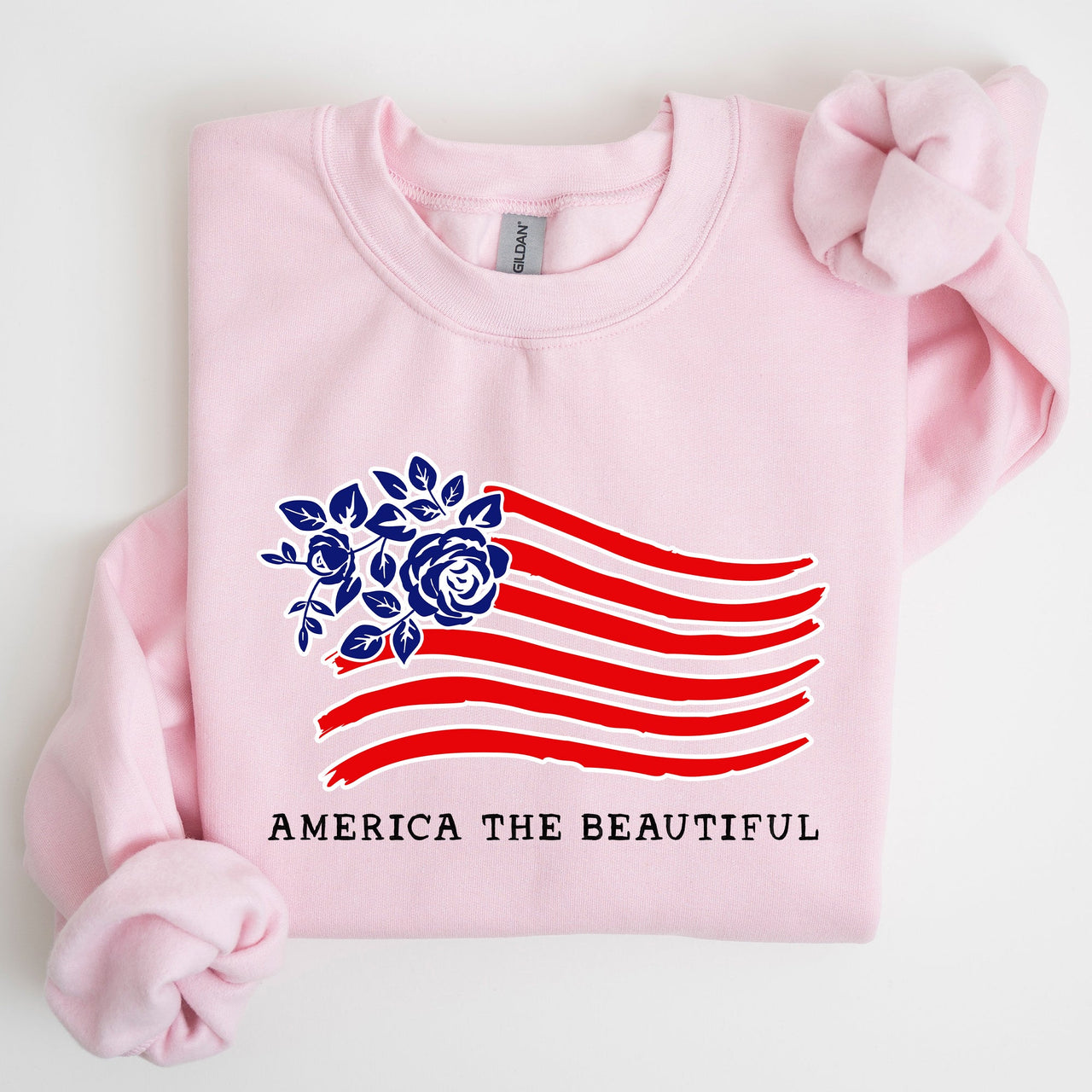 America The Beautiful Flower Flag Patriotic Floral Banner Emblem Design Sweatshirt
