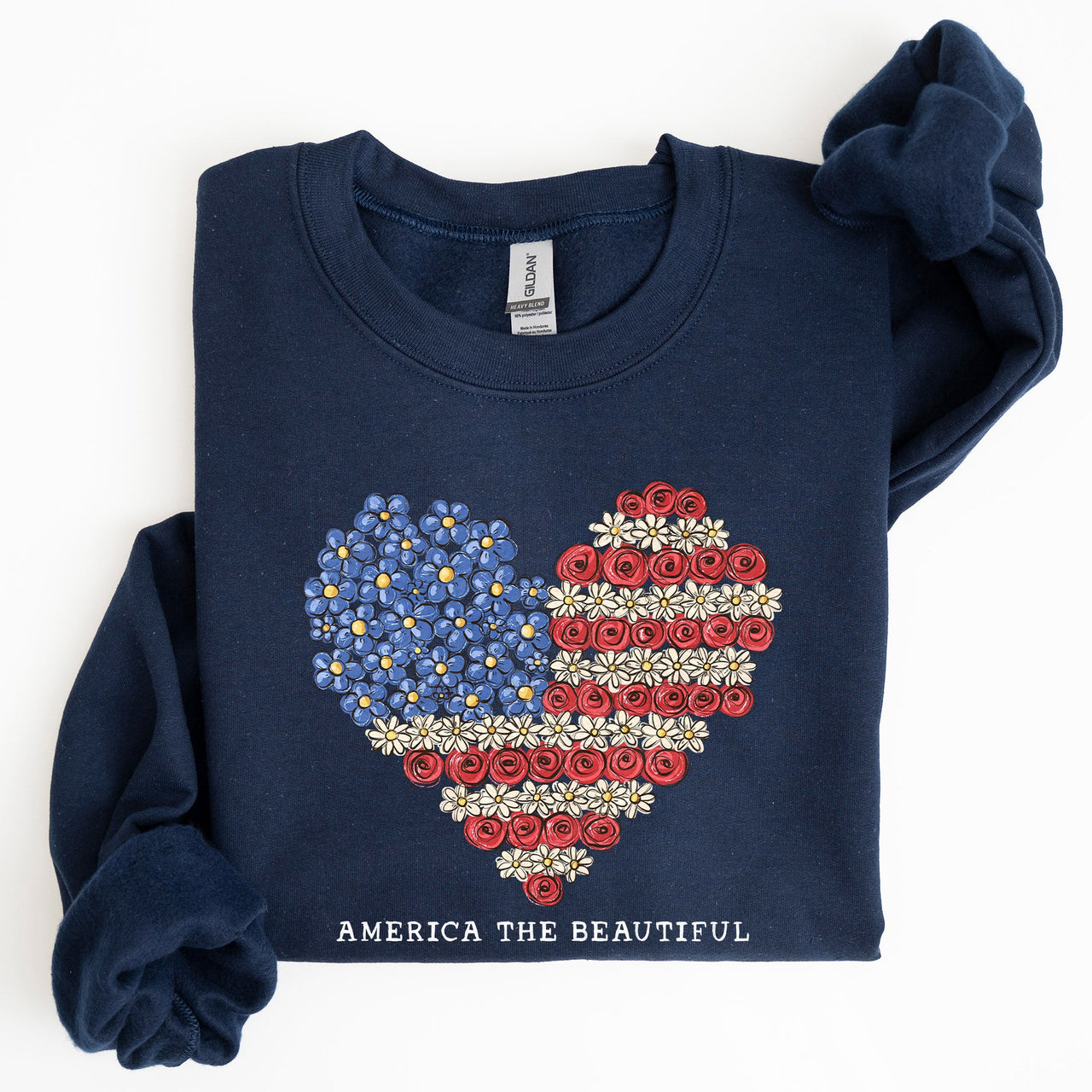 America The Beautiful Flowers Heart Flag American Patriot Floral Motif Sweatshirt