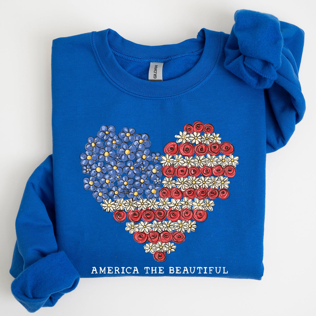 America The Beautiful Flowers Heart Flag American Patriot Floral Motif Sweatshirt