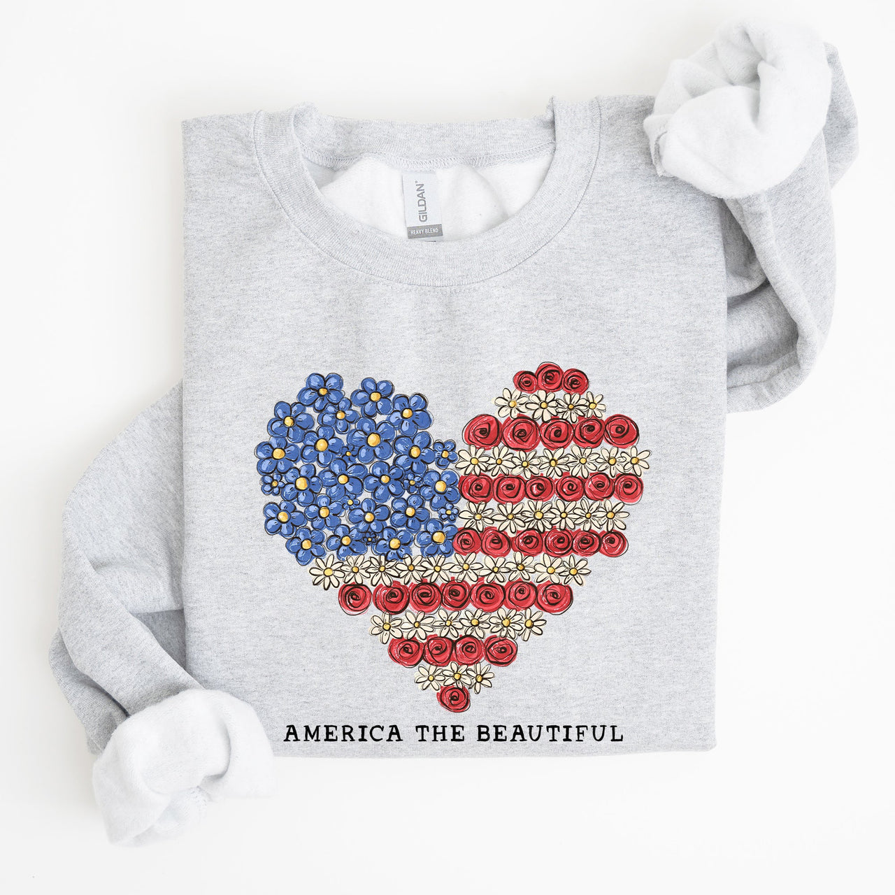 America The Beautiful Flowers Heart Flag American Patriot Floral Motif Sweatshirt