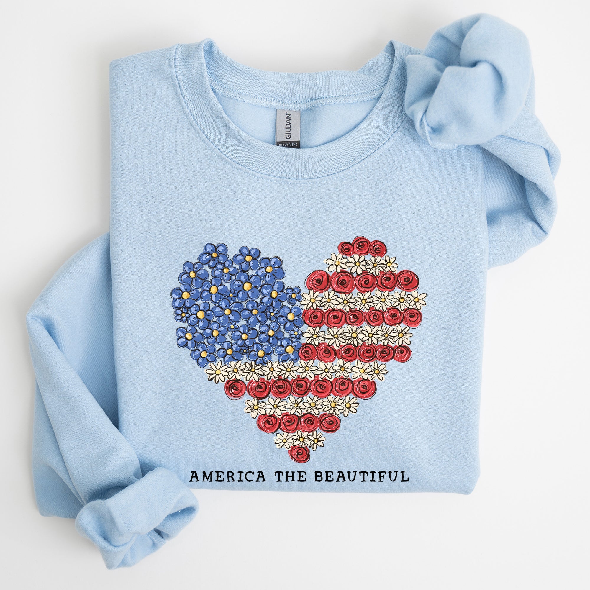 America The Beautiful Flowers Heart Flag American Patriot Floral Motif Sweatshirt