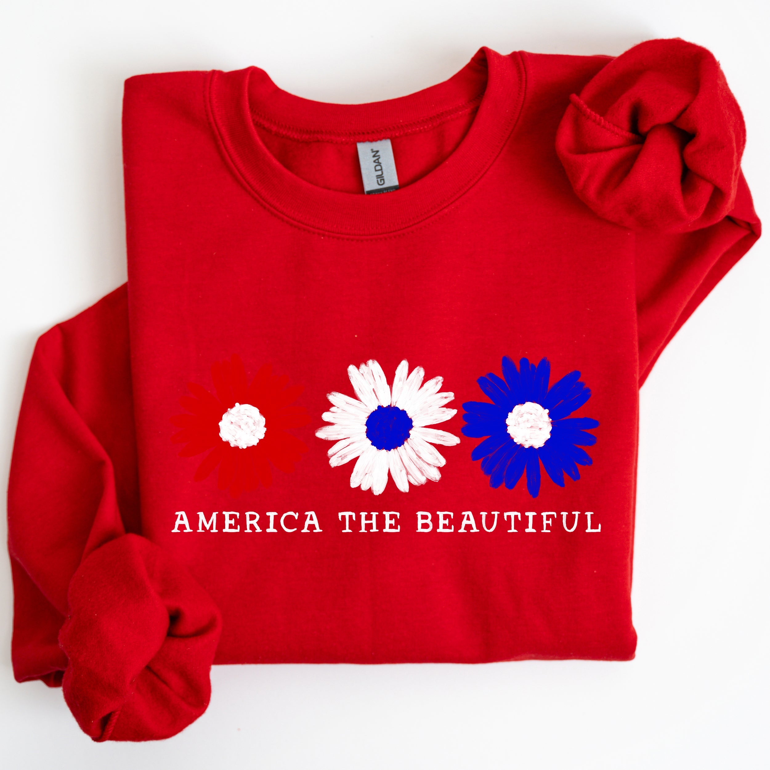 America The Beautiful Red White Blue Patriotic Pride Canvas Inspired Cozy Sweatshirt