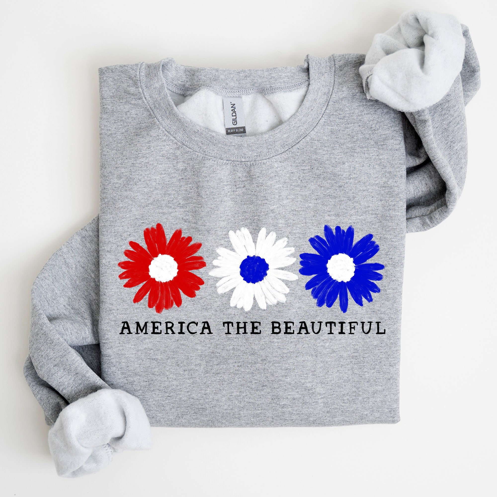 America The Beautiful Red White Blue Patriotic Pride Canvas Inspired Cozy Sweatshirt