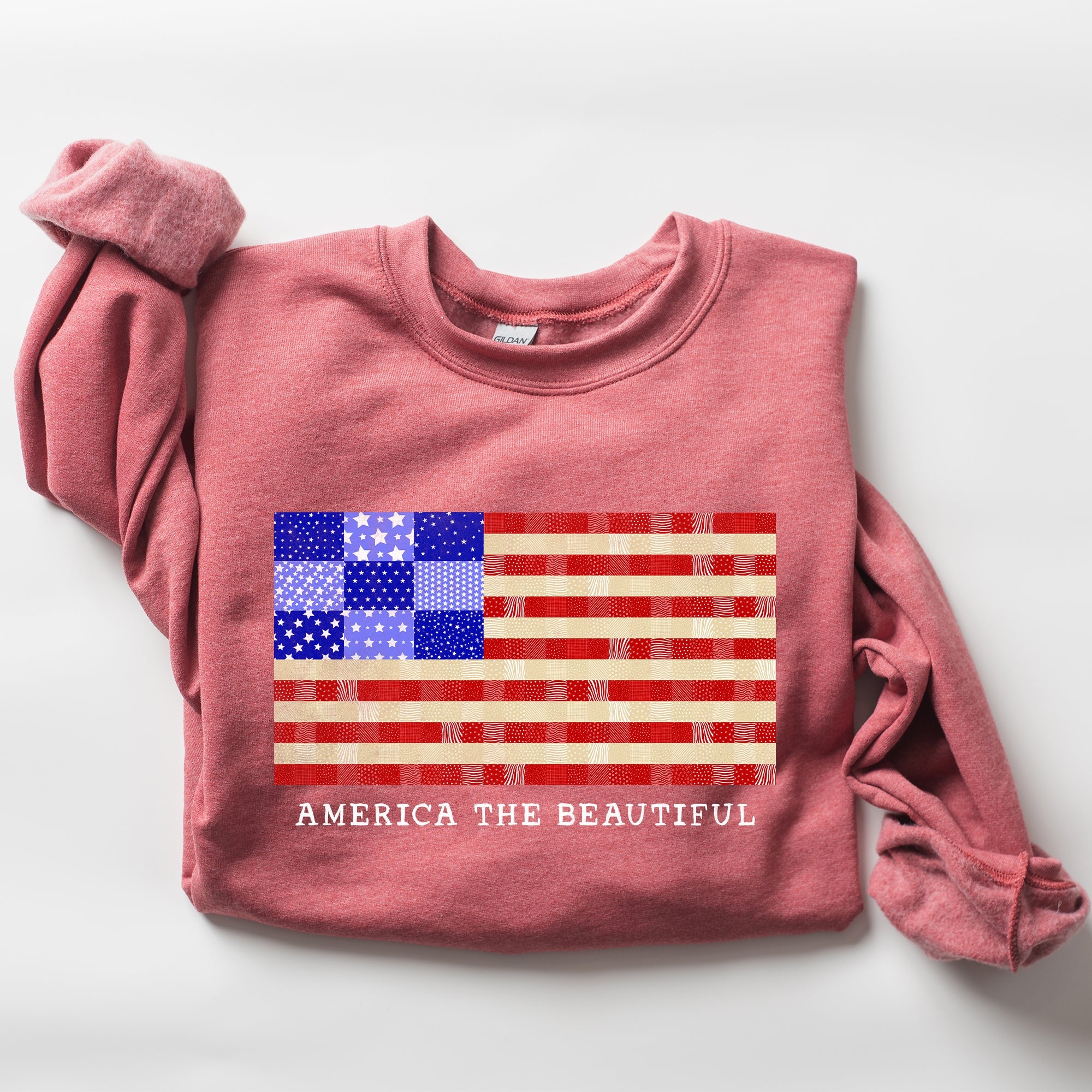 America The Beautiful Patchwork Quilt Flag Patriotic Americana Pride And Honor Sweatshirt