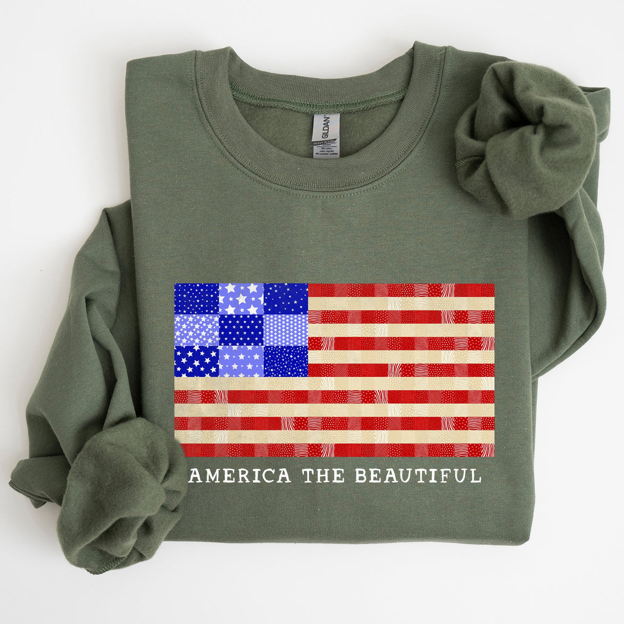 America The Beautiful Patchwork Quilt Flag Patriotic Americana Pride And Honor Sweatshirt