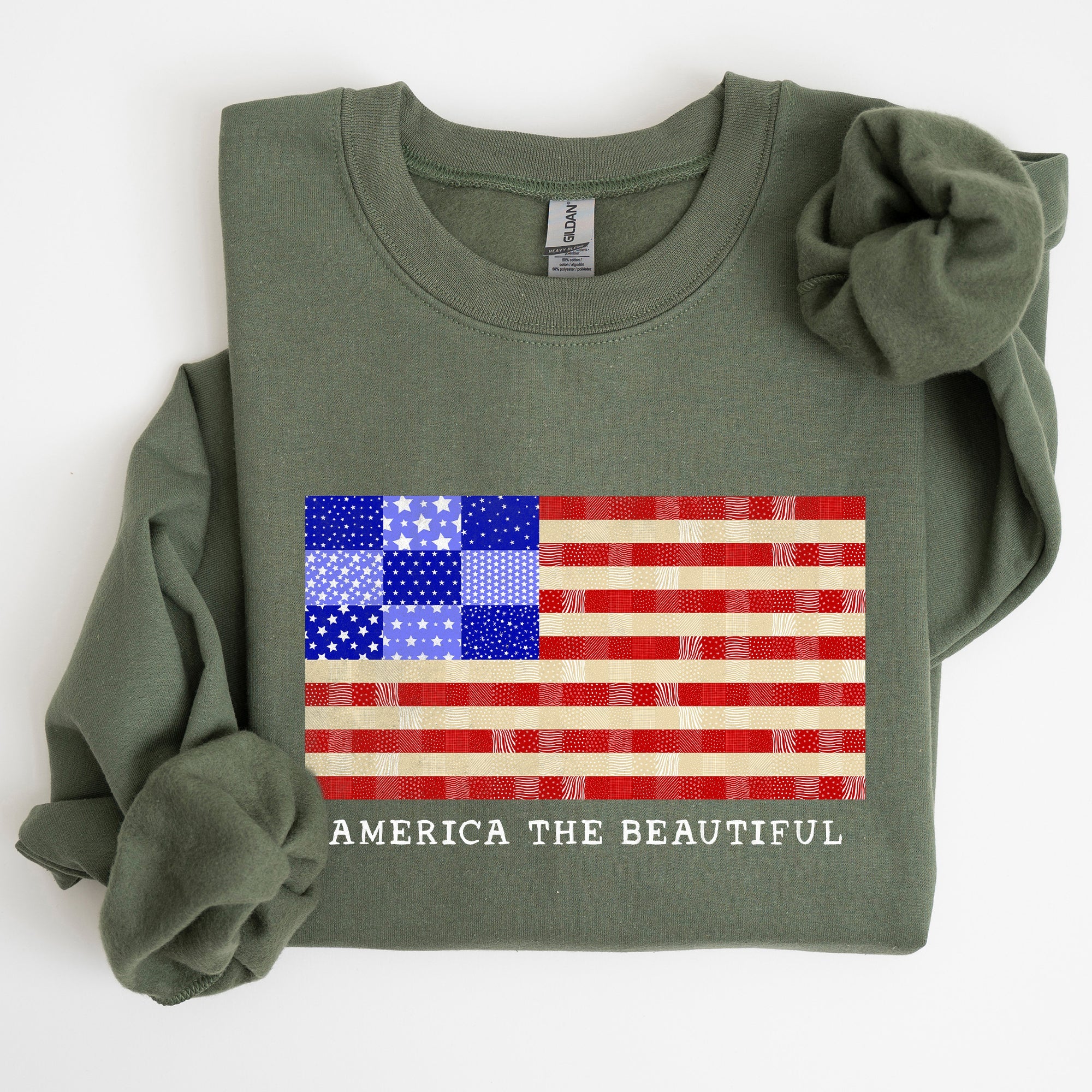 America The Beautiful Patchwork Quilt Flag Patriotic Americana Pride And Honor Sweatshirt