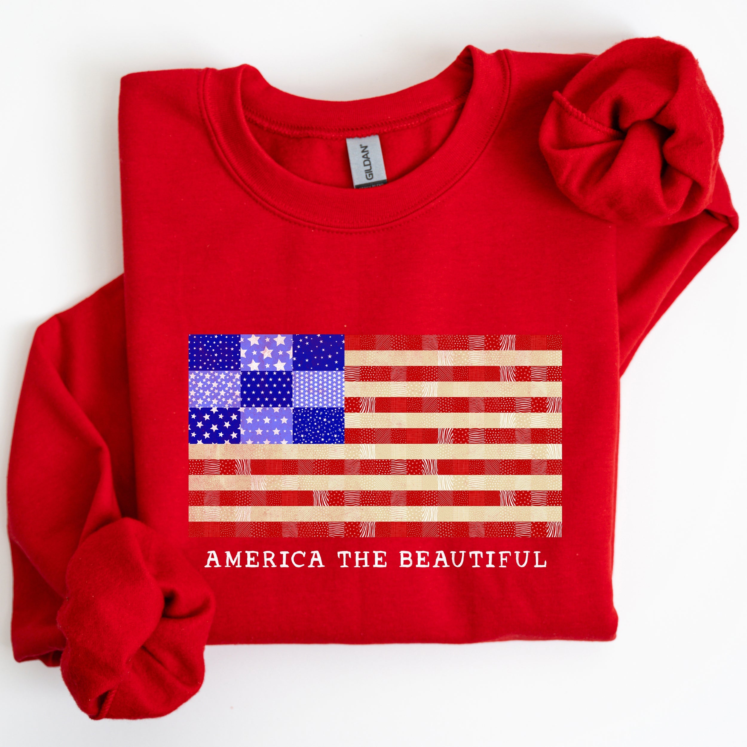 America The Beautiful Patchwork Quilt Flag Patriotic Americana Pride And Honor Sweatshirt