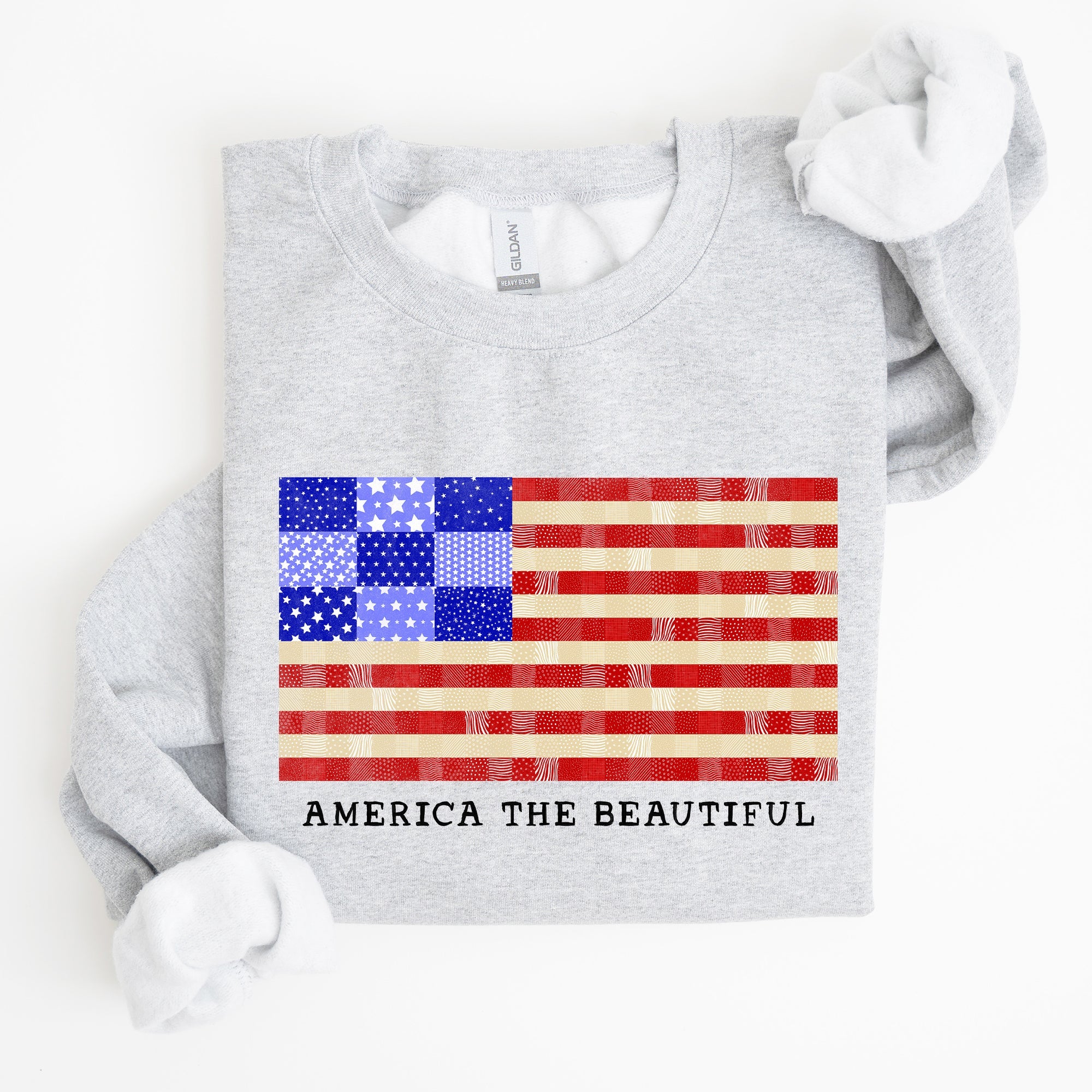 America The Beautiful Patchwork Quilt Flag Patriotic Americana Pride And Honor Sweatshirt
