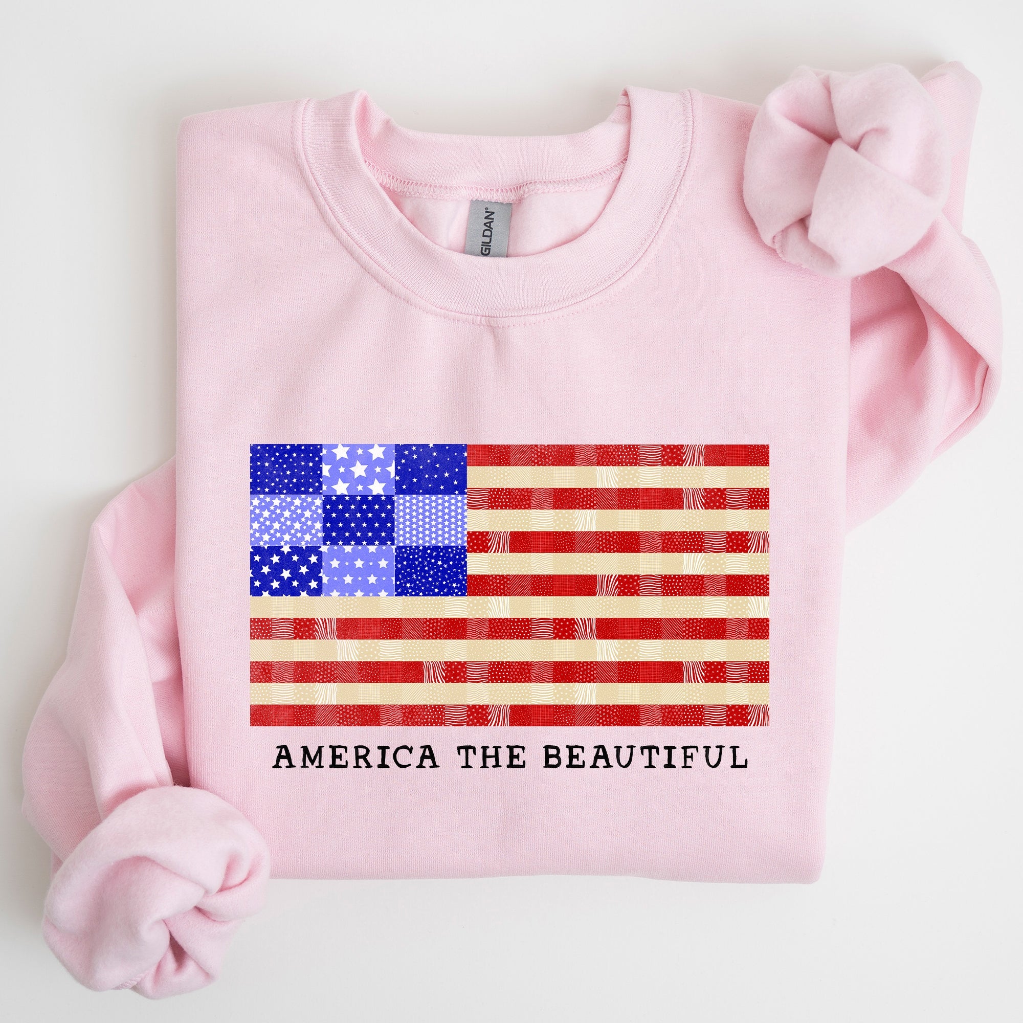 America The Beautiful Patchwork Quilt Flag Patriotic Americana Pride And Honor Sweatshirt