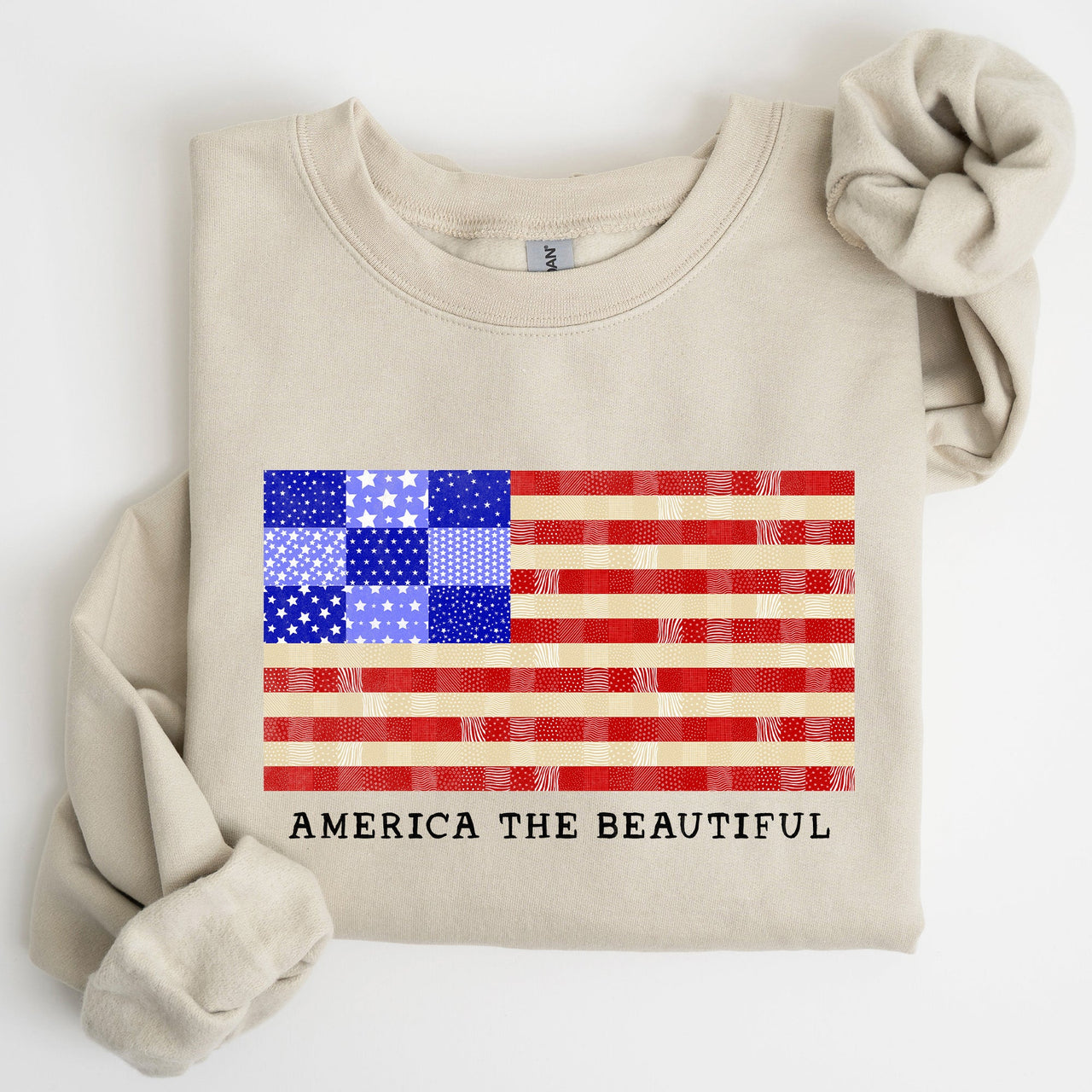 America The Beautiful Patchwork Quilt Flag Patriotic Americana Pride And Honor Sweatshirt