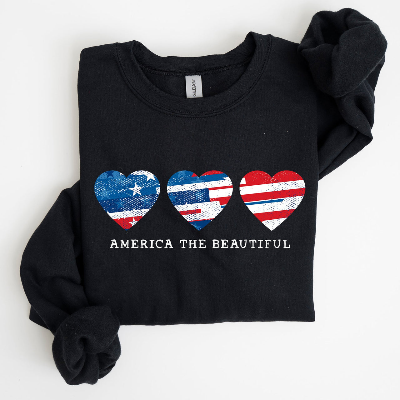 America The Beautiful Retro Hearts Patriotic Vintage American Pride Flag Inspired Sweatshirt