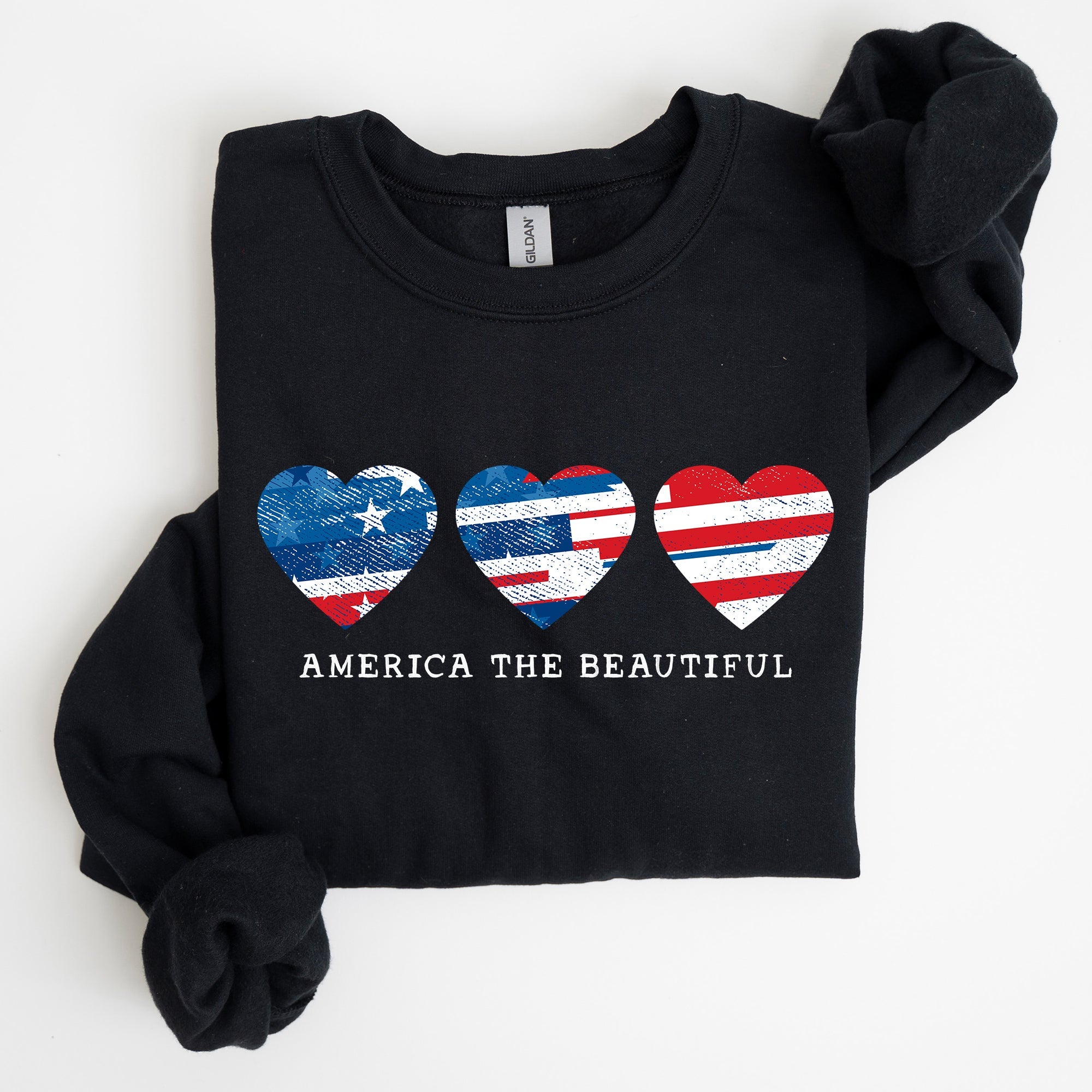 America The Beautiful Retro Hearts Patriotic Vintage American Pride Flag Inspired Sweatshirt