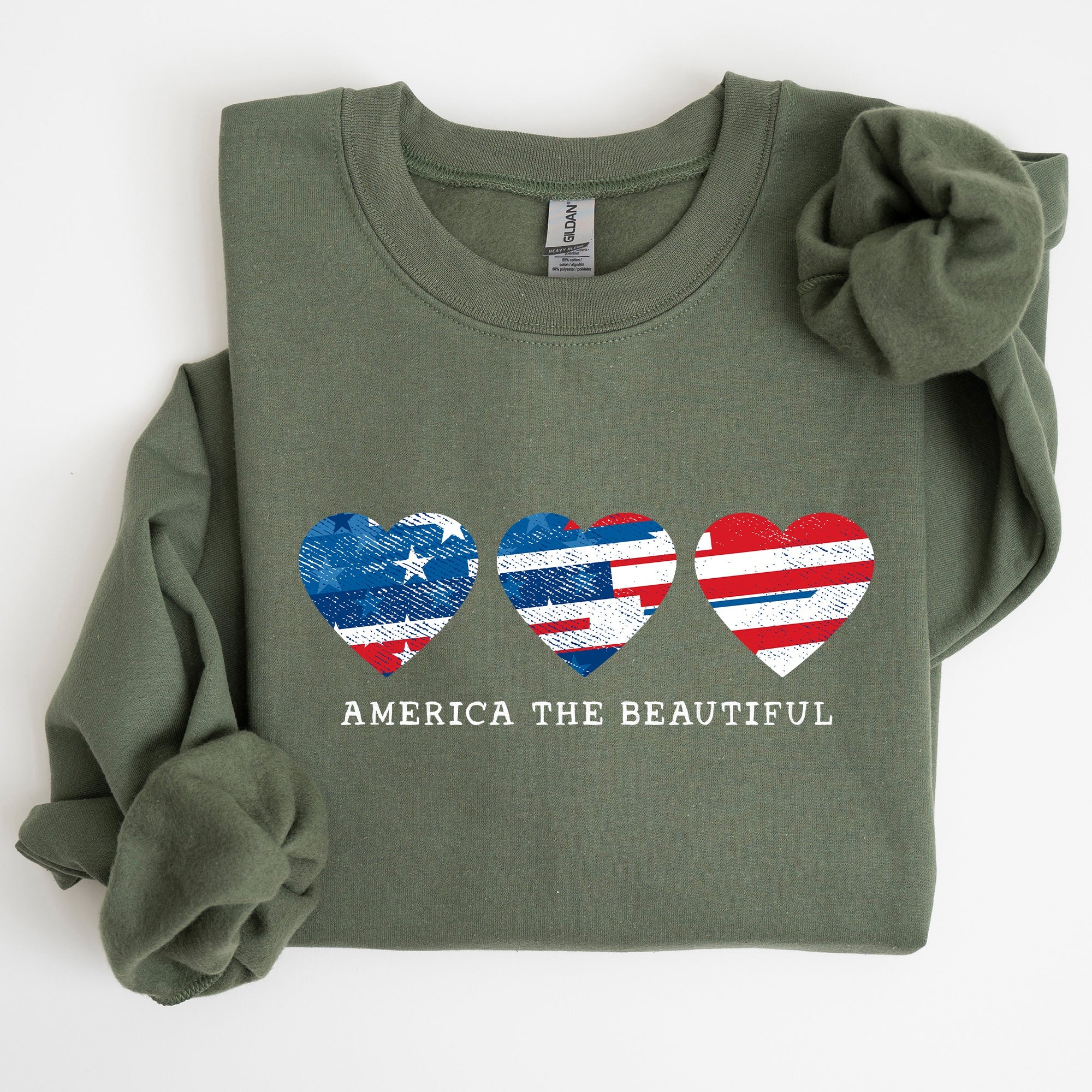 America The Beautiful Retro Hearts Patriotic Vintage American Pride Flag Inspired Sweatshirt