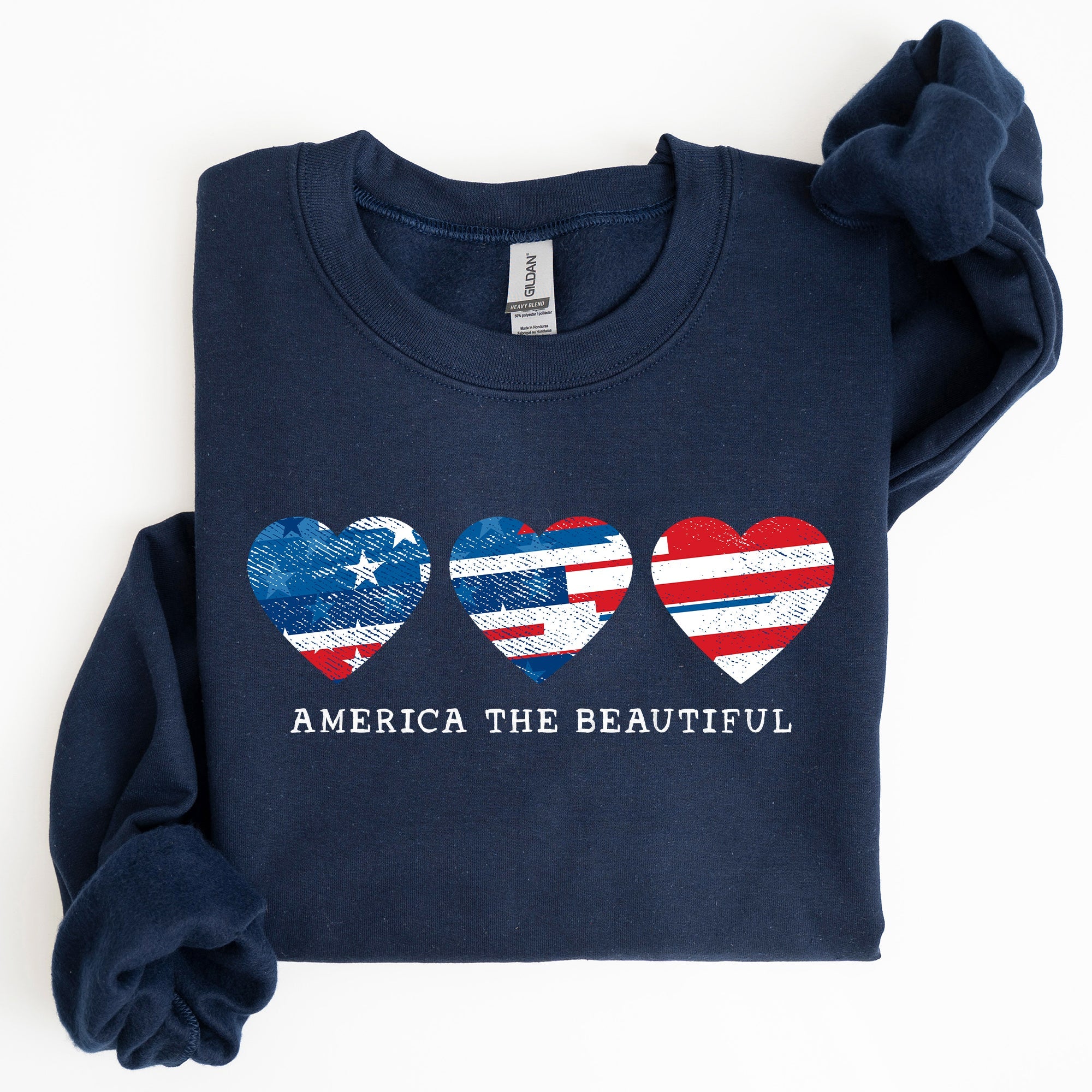 America The Beautiful Retro Hearts Patriotic Vintage American Pride Flag Inspired Sweatshirt