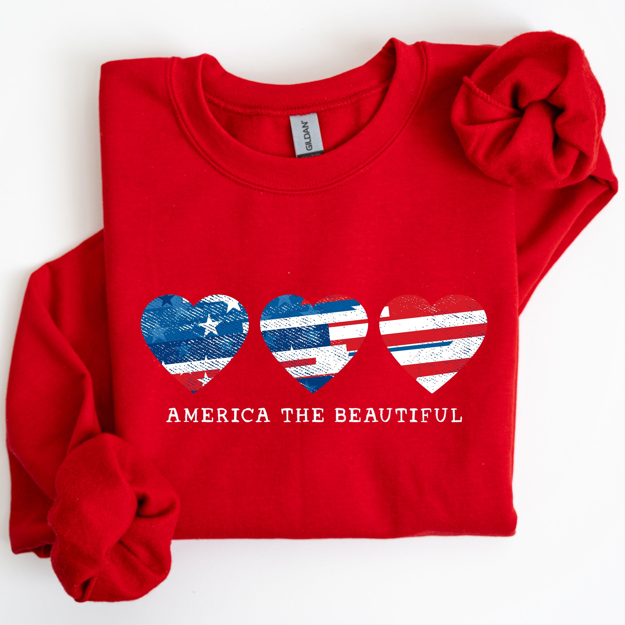 America The Beautiful Retro Hearts Patriotic Vintage American Pride Flag Inspired Sweatshirt