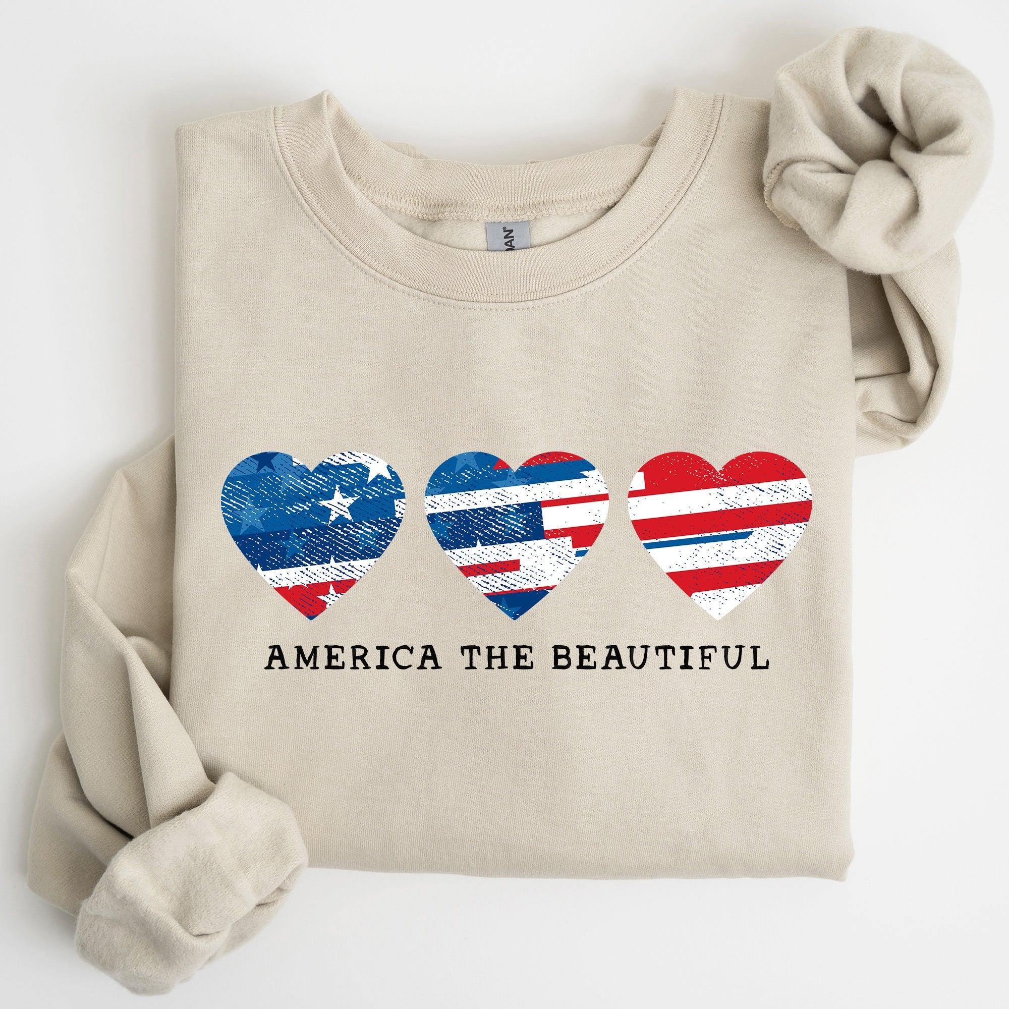 America The Beautiful Retro Hearts Patriotic Vintage American Pride Flag Inspired Sweatshirt