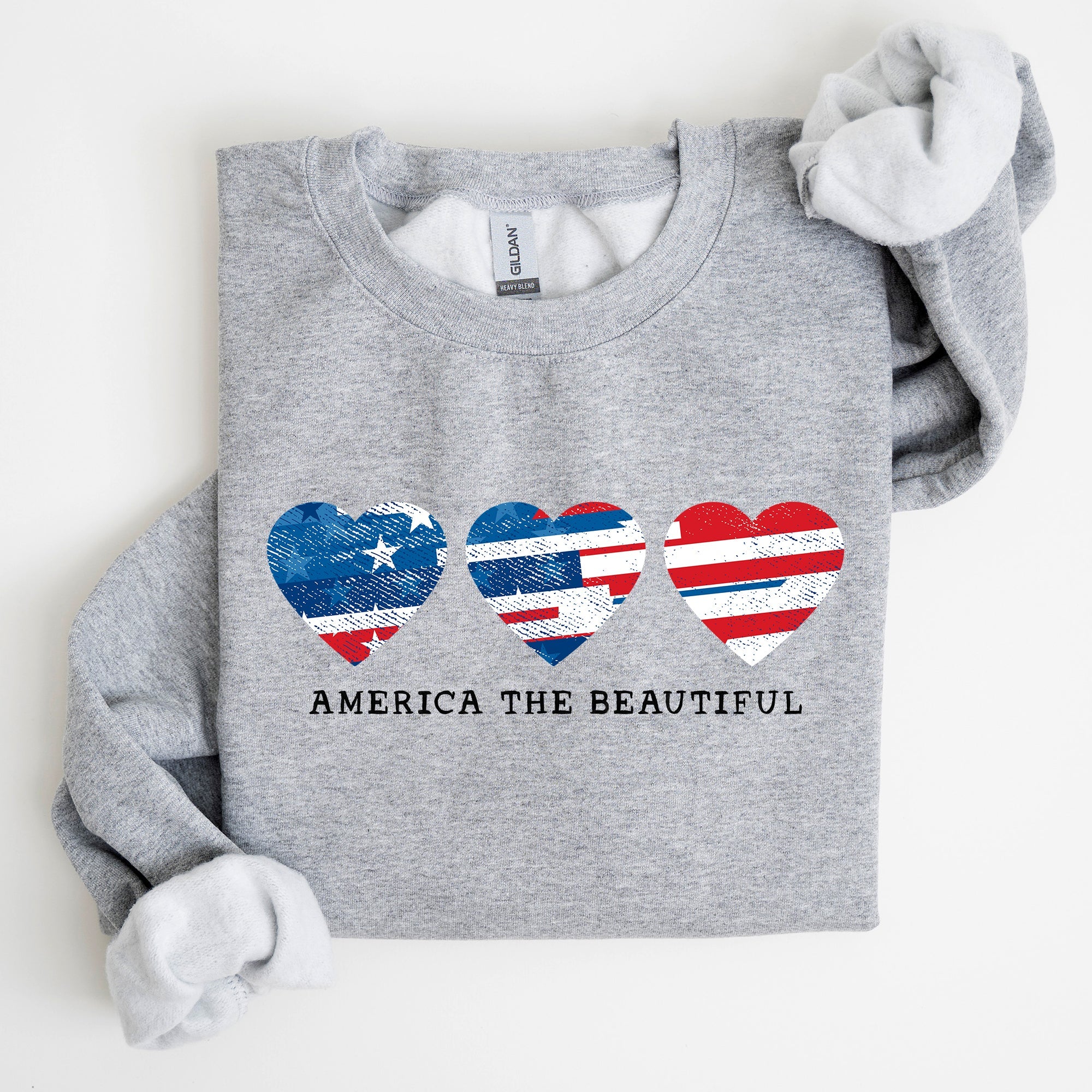 America The Beautiful Retro Hearts Patriotic Vintage American Pride Flag Inspired Sweatshirt