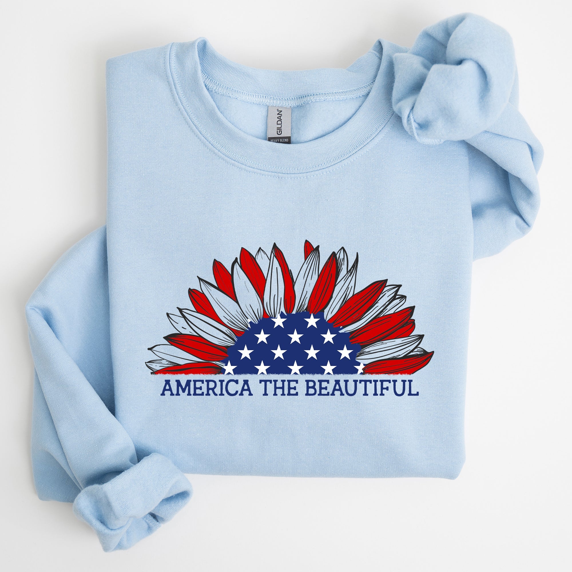 America The Beautiful Sunflower Patriotic Emblem Artwork In Bold Uplifting Style For Everyday Wear Sweatshirt
