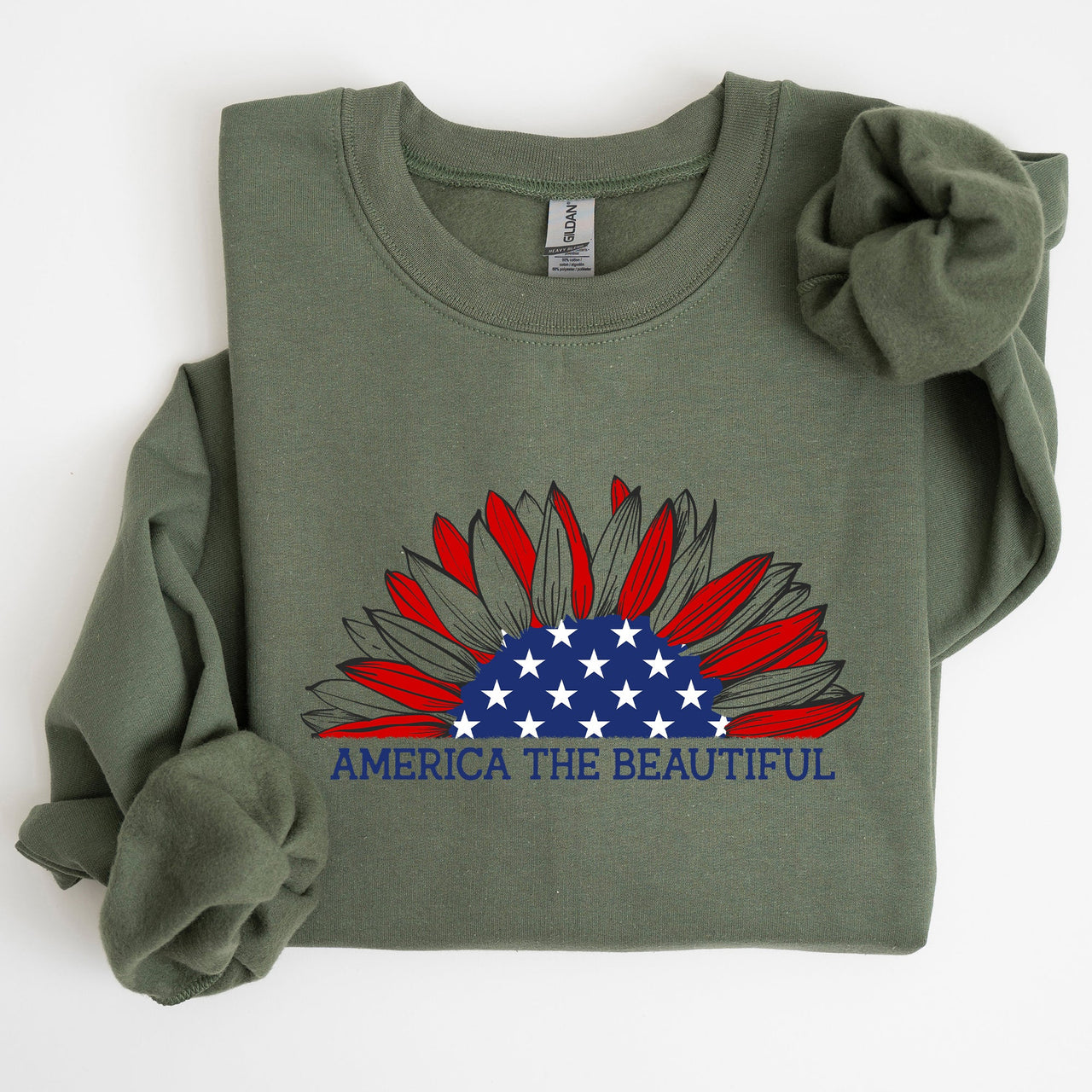 America The Beautiful Sunflower Patriotic Emblem Artwork In Bold Uplifting Style For Everyday Wear Sweatshirt