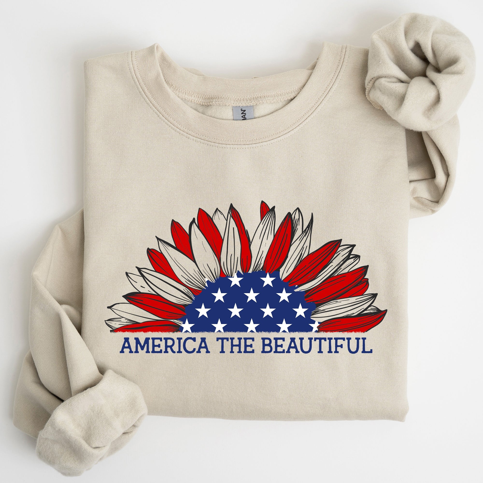 America The Beautiful Sunflower Patriotic Emblem Artwork In Bold Uplifting Style For Everyday Wear Sweatshirt