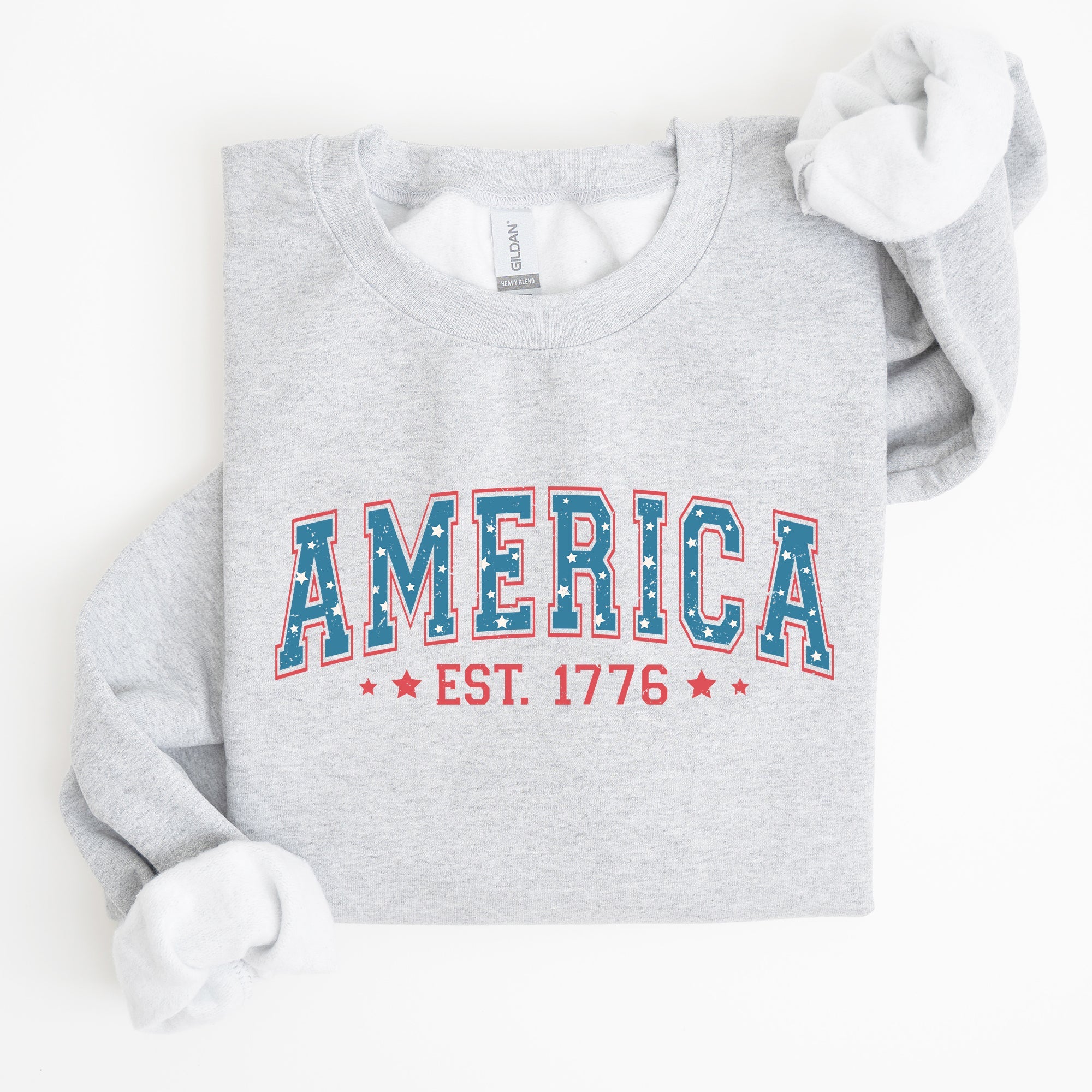 America 1776 Patriotic 4th of July Vintage Graphic Print Across Chest Sweatshirt