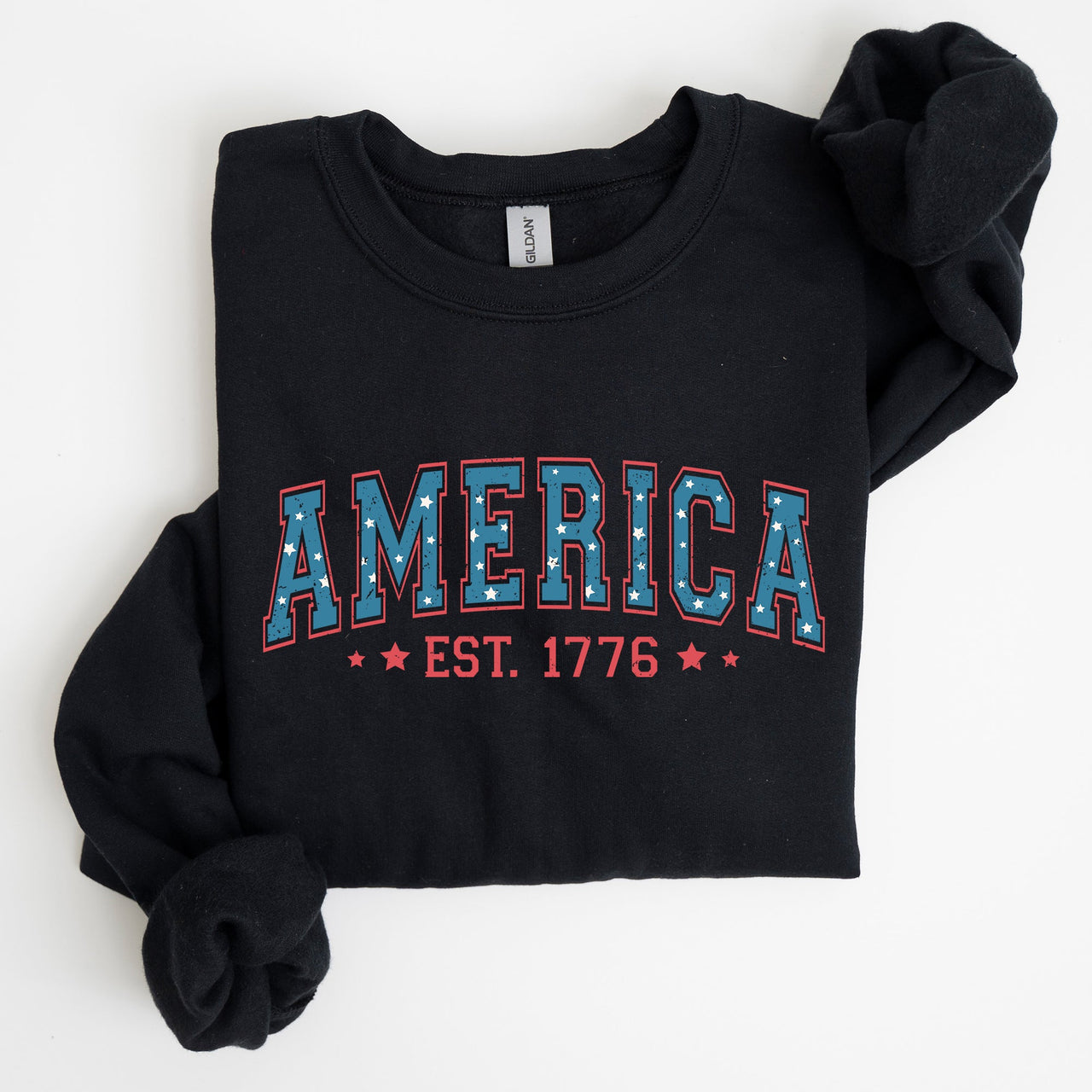 America 1776 Patriotic 4th of July Vintage Graphic Print Across Chest Sweatshirt