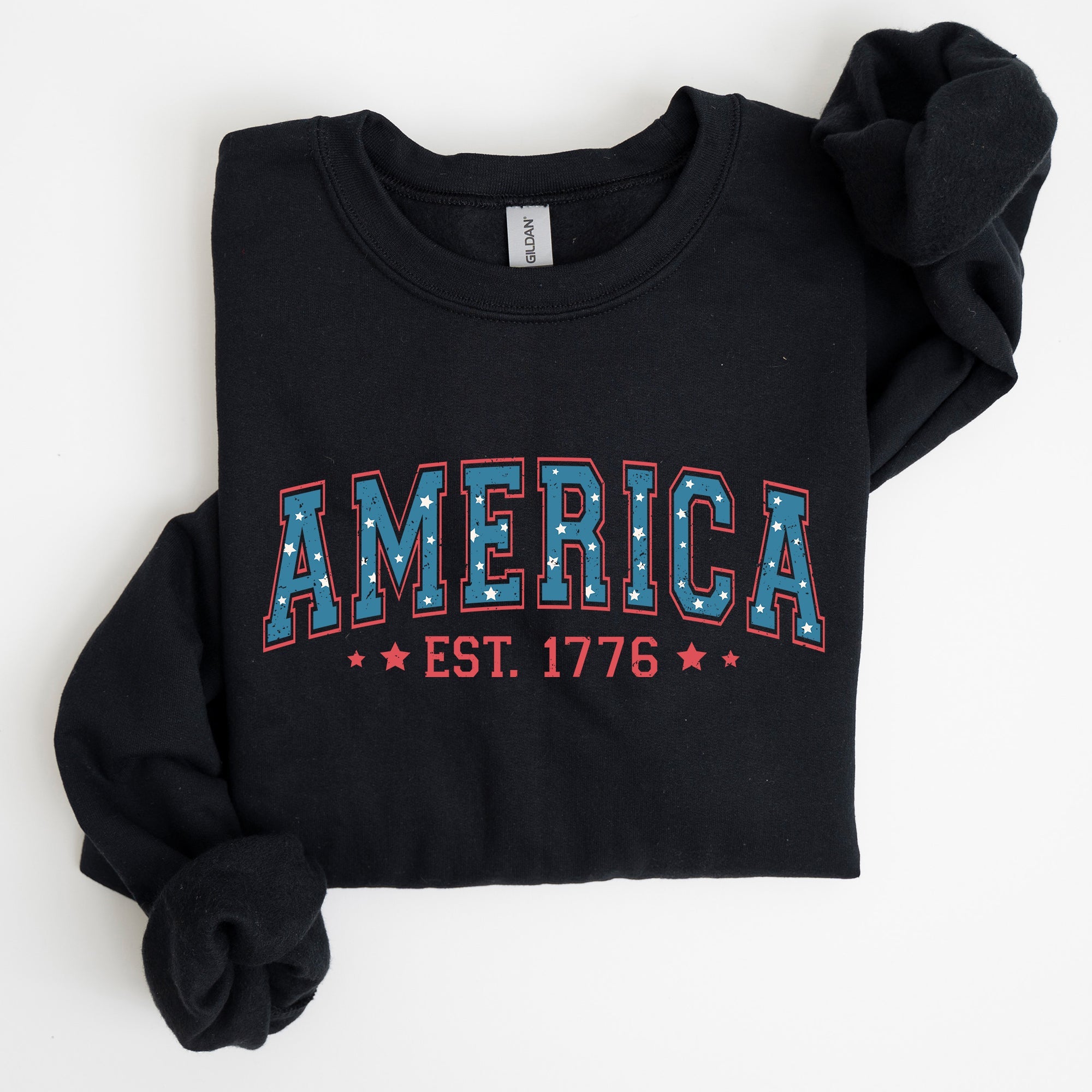 America 1776 Patriotic 4th of July Vintage Graphic Print Across Chest Sweatshirt
