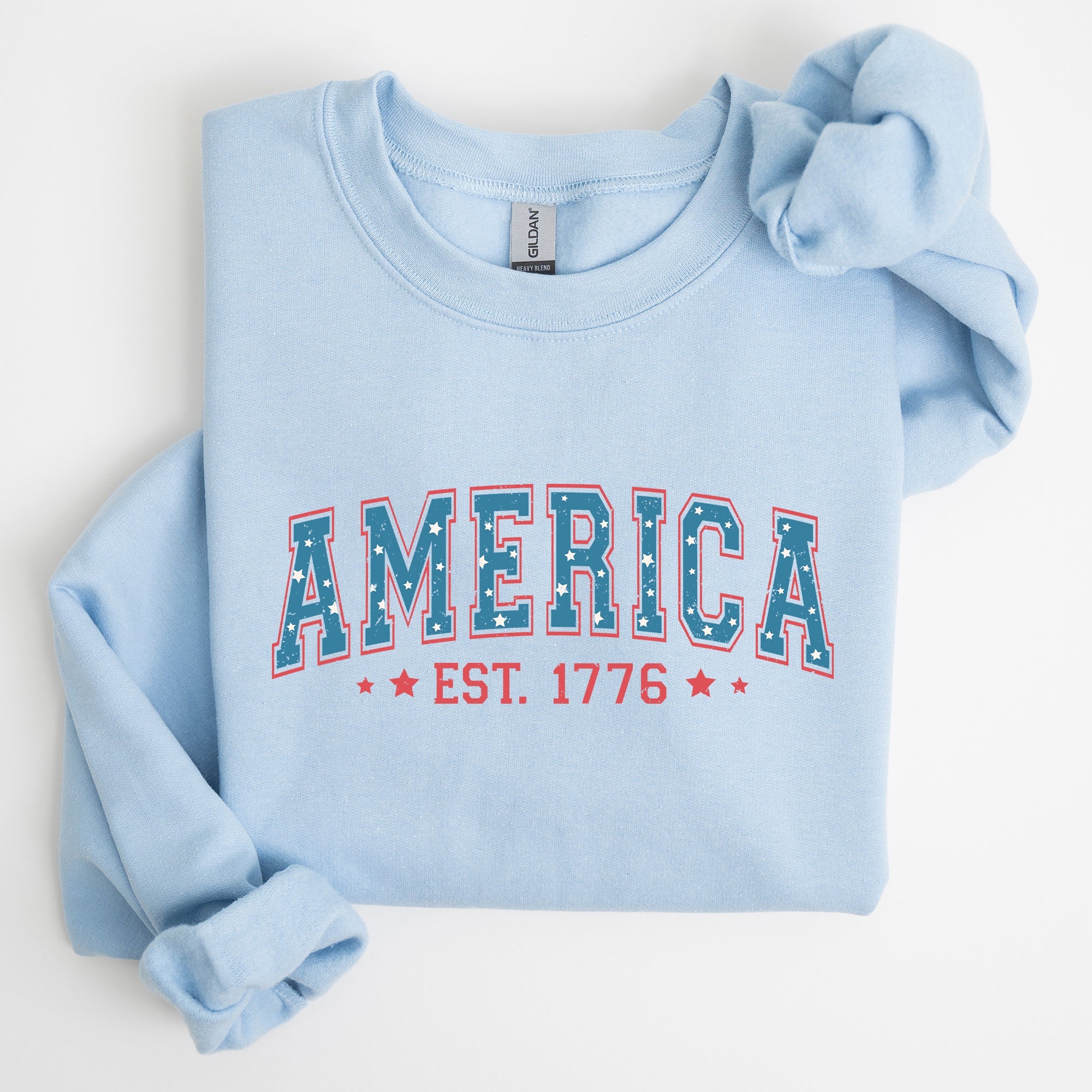 America 1776 Patriotic 4th of July Vintage Graphic Print Across Chest Sweatshirt